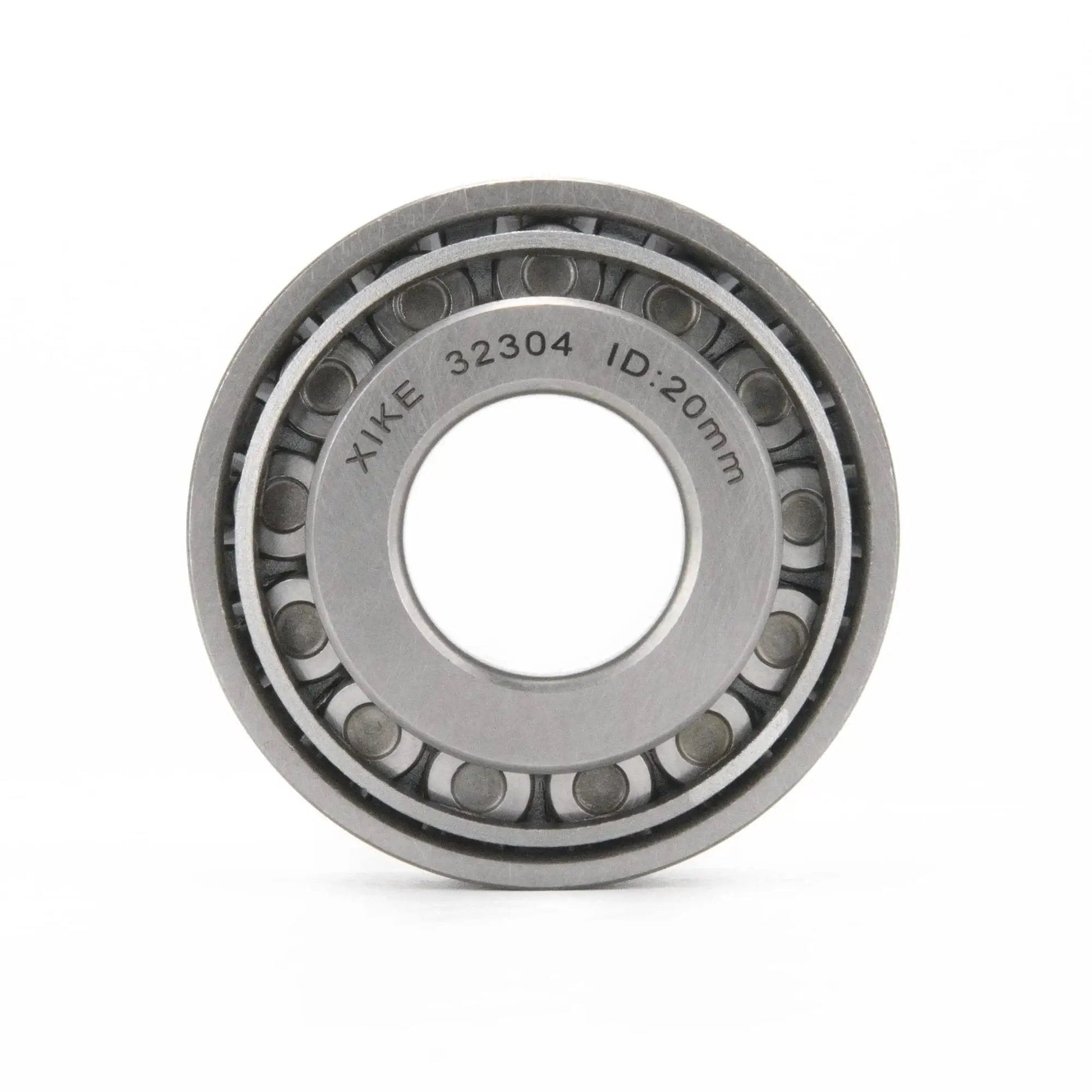 Front view of a chrome steel 2 Pcs 32304 Tapered Roller Bearings Cone And Cup Set 20x52x22.25mm built for heavy duty use.