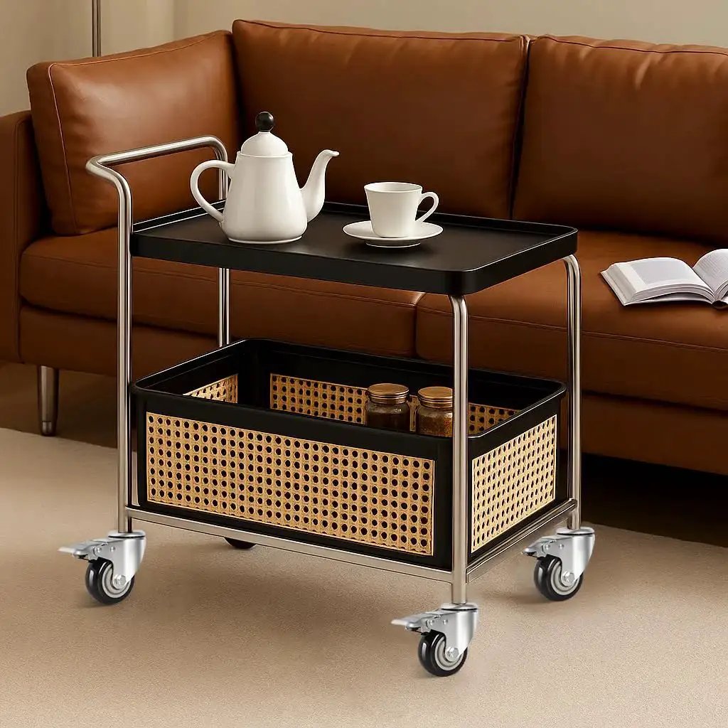 Tea trolley with expanding stem caster wheels, 3 inch, dual brake, set of 4 for tables and carts, heavy-duty polyurethane wheels.