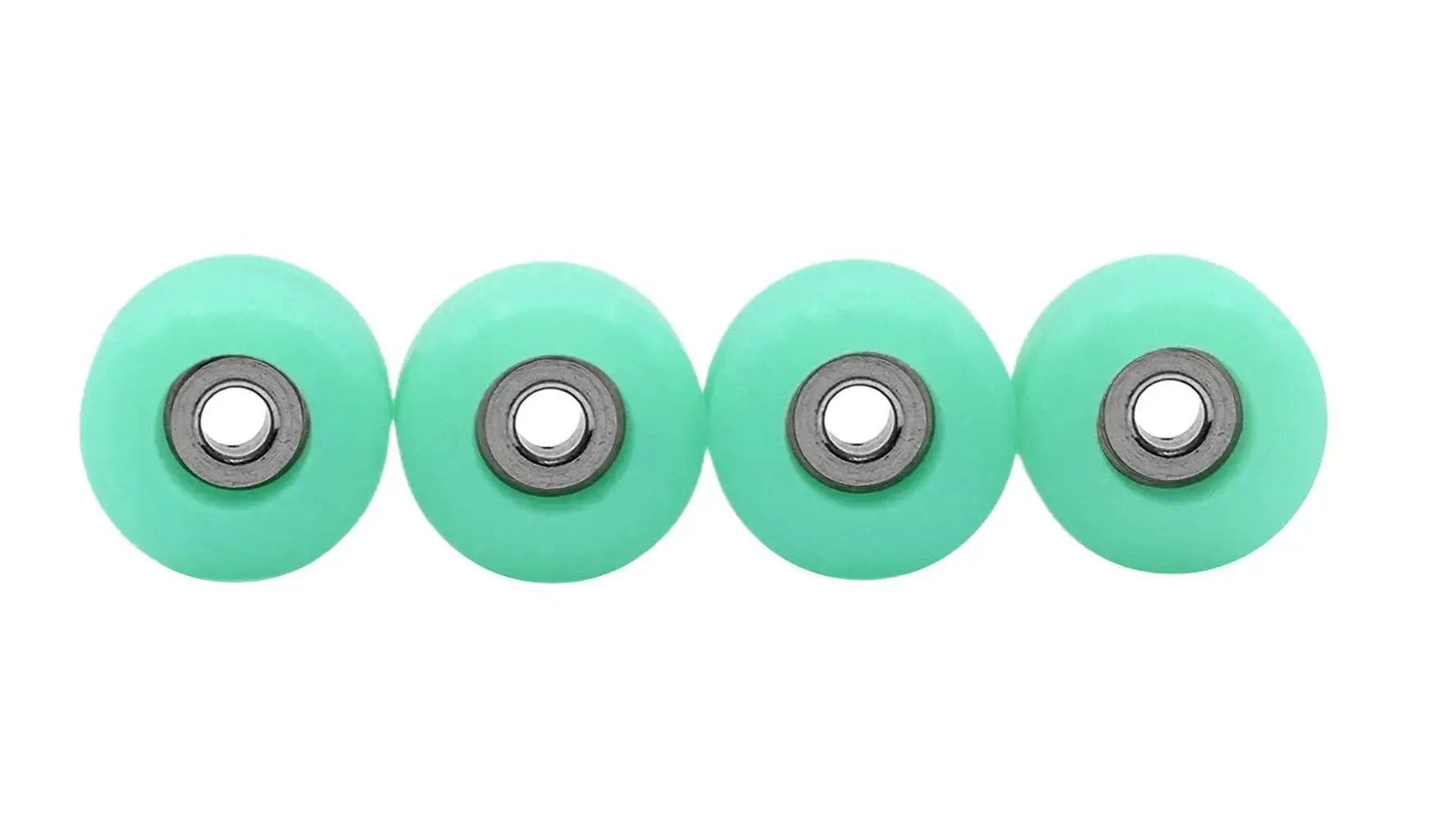 Apex 71D Urethane Fingerboard Wheels With New Street Style 7.7mm Diameter Ultra Spin Bearings Made In The USA UV Neon Teal Teak