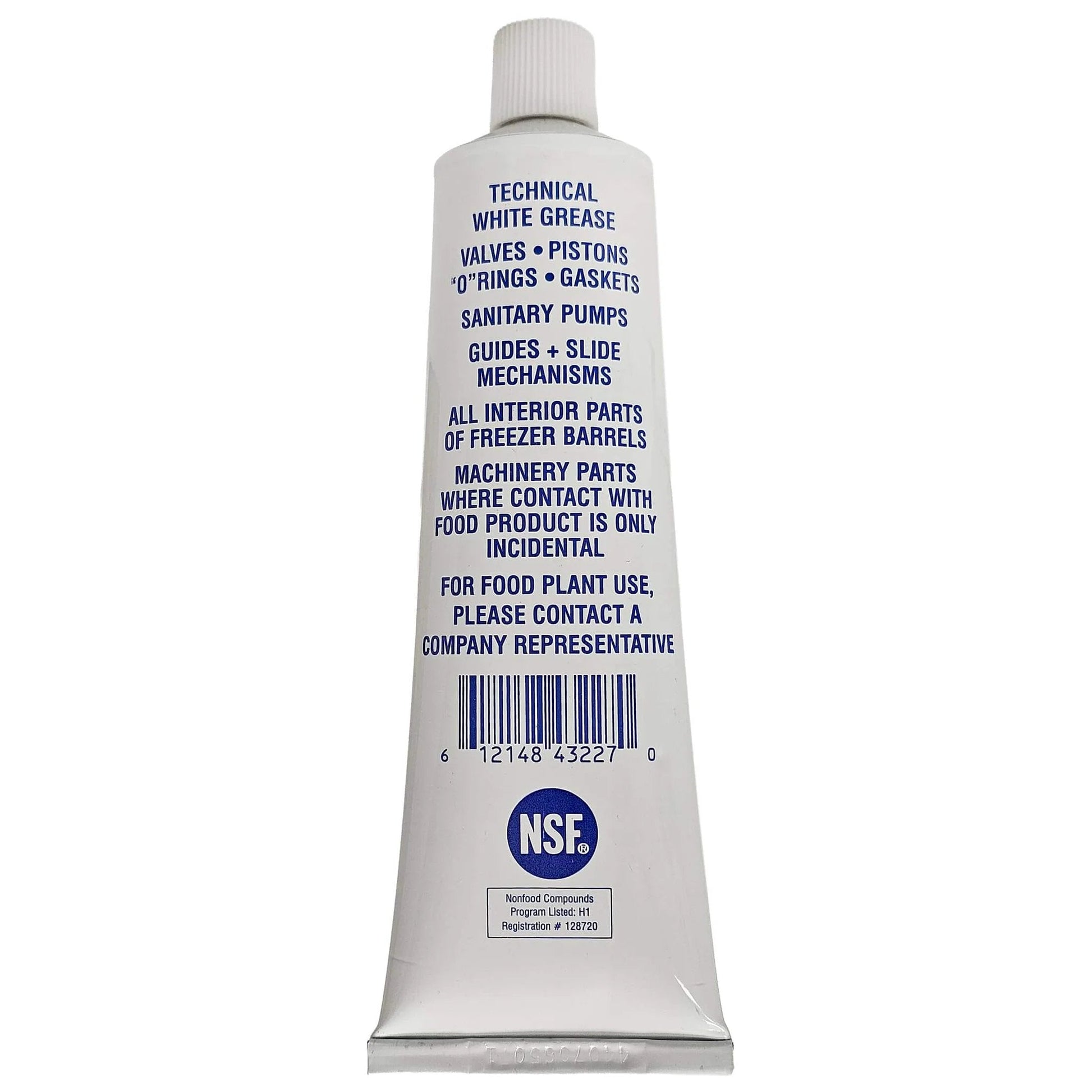 Back view of Petrol-Gel Lubricant, 4oz tube with product details and barcode visible, emphasizing food-safe use.