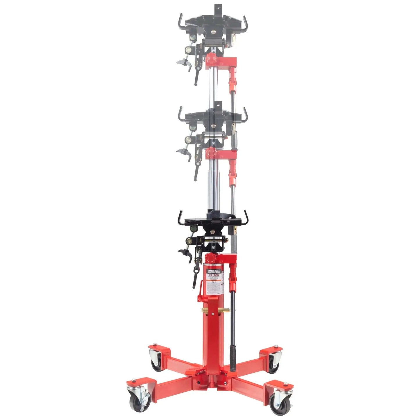 Beefy 1000 Lb Air And Hydraulic Telescoping Transmission Jack With Adjustable Saddle Arms, 35.5 In To 73.5 In Lift Range, Model 7796