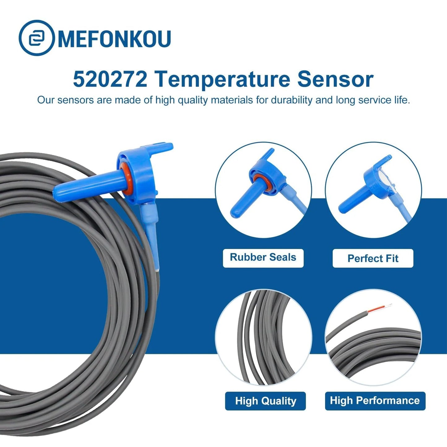 Temperature Sensor With 20 Foot Cable For Pentair Pool And Spa Automation Systems Compatible With IntelliTouch EasyTouch SunTouch And Minimax Plus Heaters Replacement For TS5T STS5T 2 Pack, showing blue sensor and durable cable.