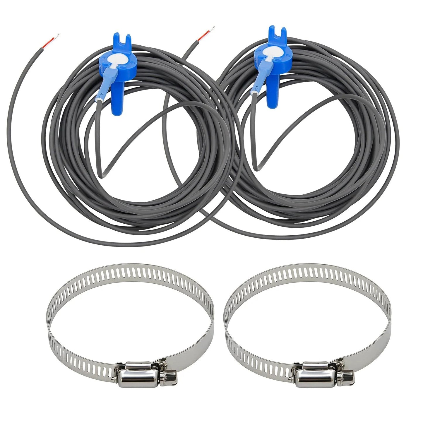 Temperature Sensor With 20 Foot Cable For Pentair Pool And Spa Automation Systems Compatible With IntelliTouch EasyTouch SunTouch And Minimax Plus Heaters Replacement For TS5T STS5T 2 Pack 20ft cables with clamps, used for pool temperature monitoring.