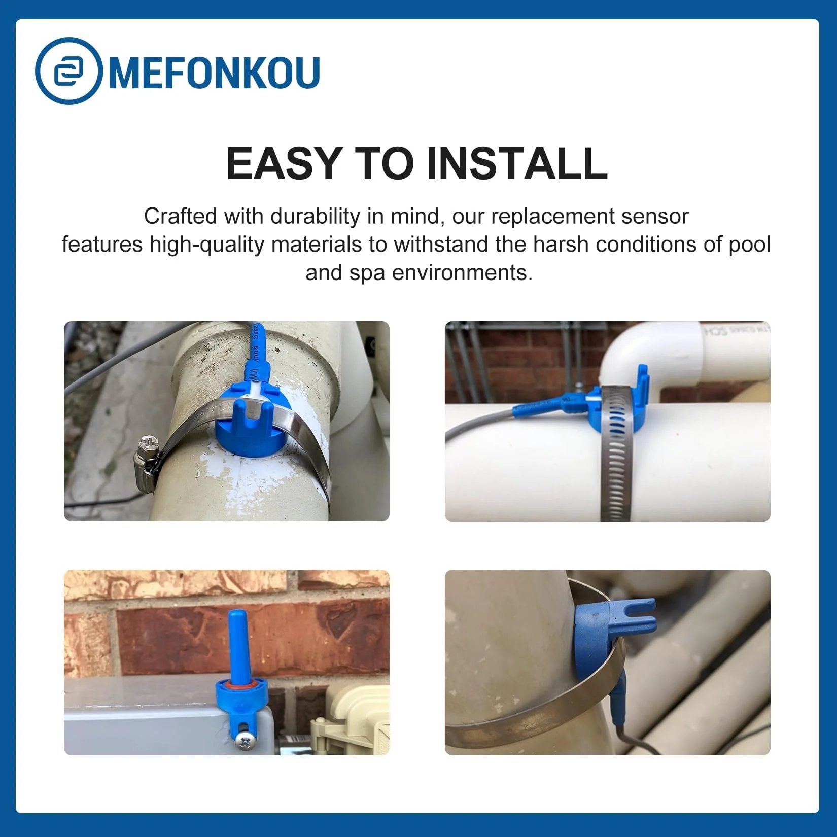 Temperature Sensor With 20 Foot Cable For Pentair Pool And Spa Automation Systems Compatible With IntelliTouch EasyTouch SunTouch And Minimax Plus Heaters Replacement For TS5T STS5T 2 Pack installed on pool piping.