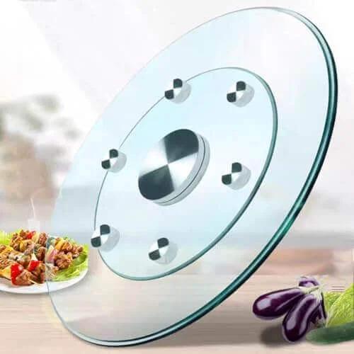 30.7 inch tabletop lazy susan made from tempered glass, rotating serving tray for dining tables and kitchens, heavy duty spinning food server for party centerpieces