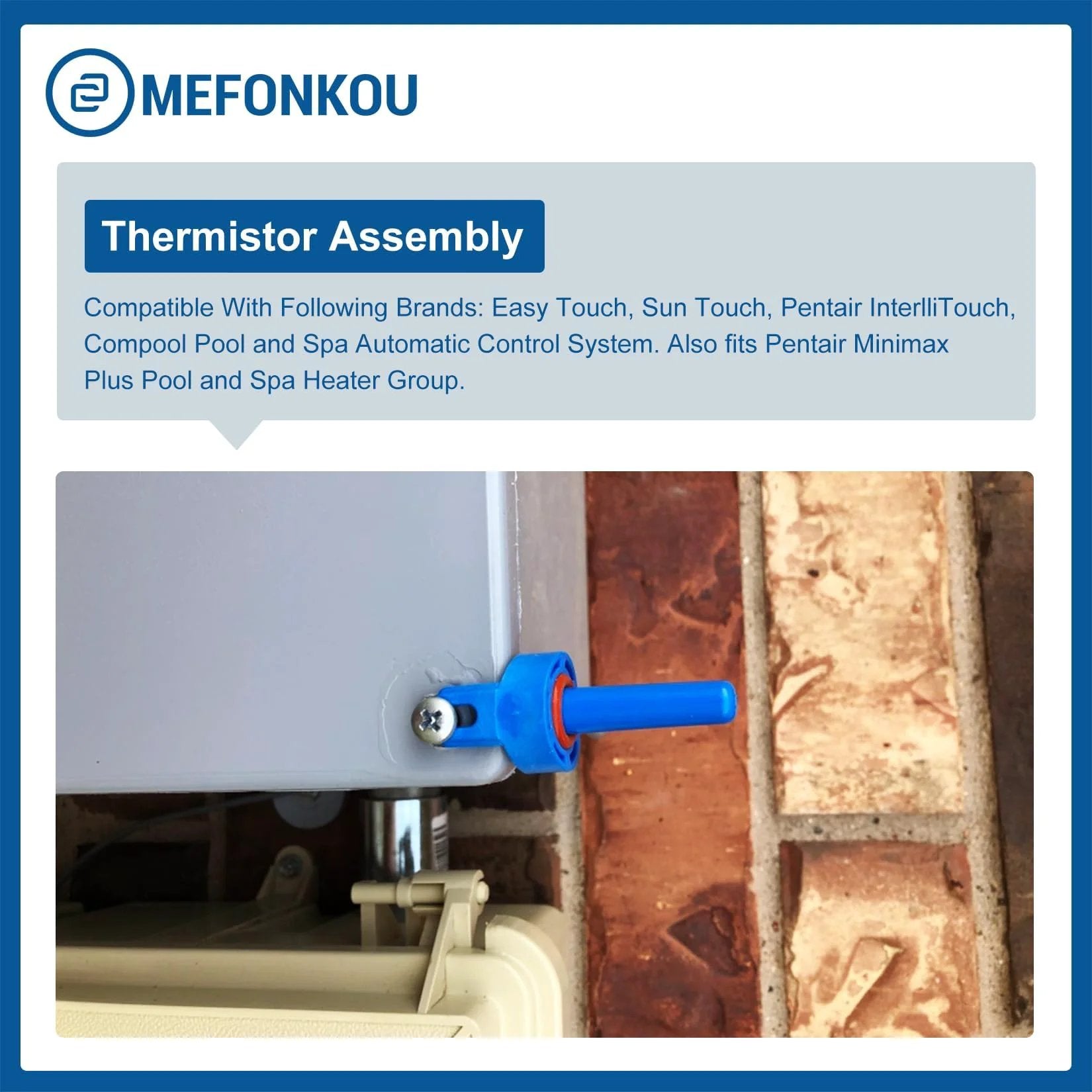 Thermistor assembly installed on a control system, compatible with Temperature Sensor With 20 Foot Cable For Pentair Pool And Spa Automation Systems Compatible With IntelliTouch EasyTouch SunTouch And Minimax Plus Heaters Replacement For TS5T STS5T 2 Pack.