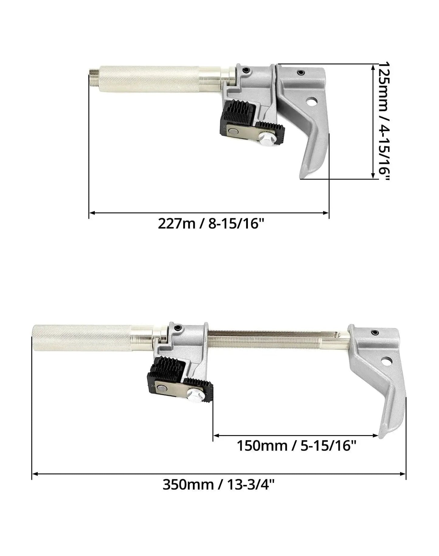 Heavy Duty Universal Outside Thread Chaser Tool For One And One Quarter To Five Inch OD, Die Cast Alloy, silver anodized, dimensions shown