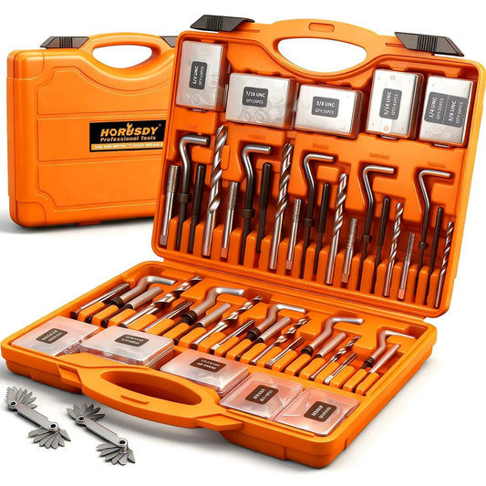Open case of All In One 348 Piece Thread Repair Kit With Metric And SAE Helicoil Set HSS Drill Bits Taps Wire Inserts Tools