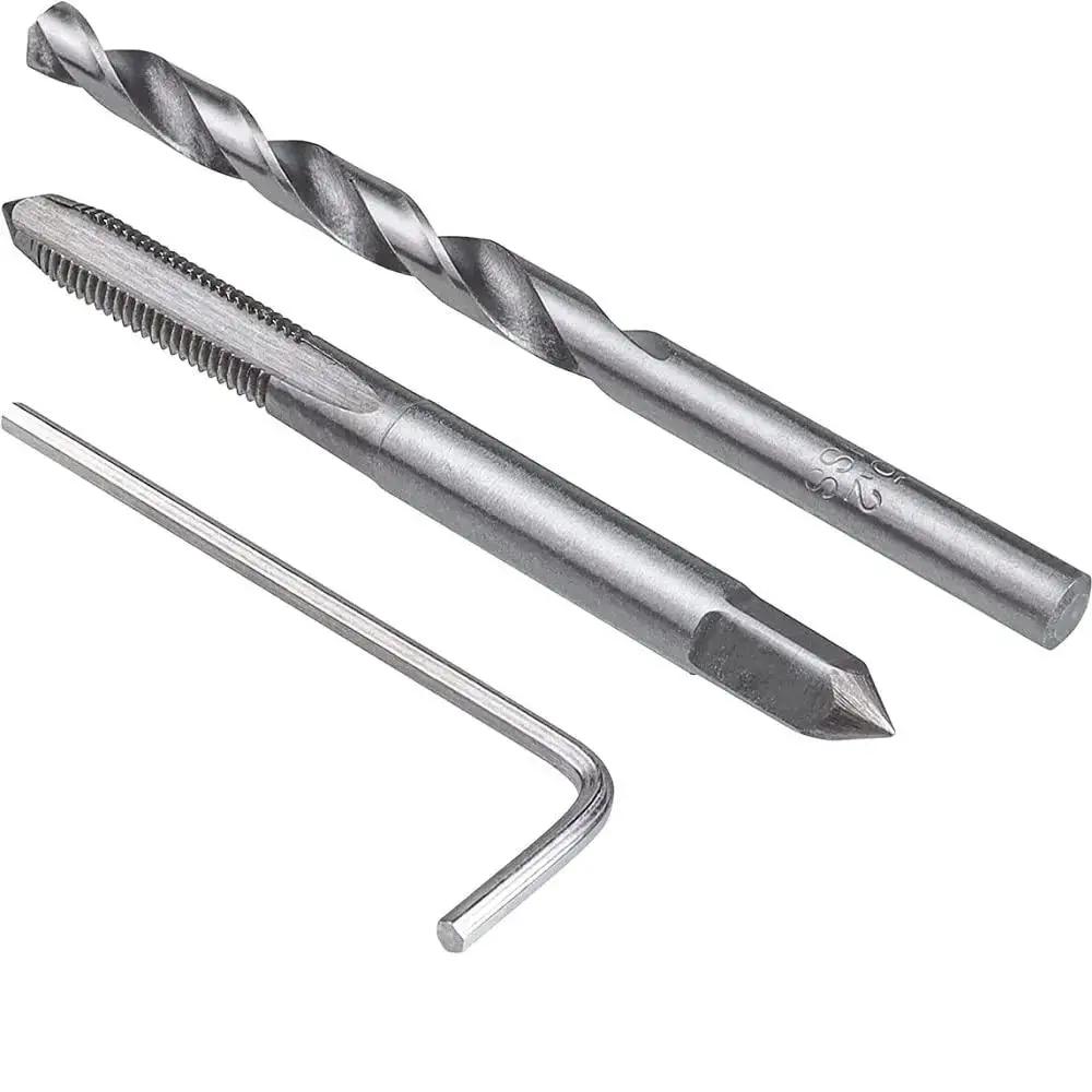Drill bit and M8 tap from 30 Piece M8 x 1.25mm Stainless Steel Thread Repair Kit With 25 Inserts For Auto Repair Helicoil Coil Compatible