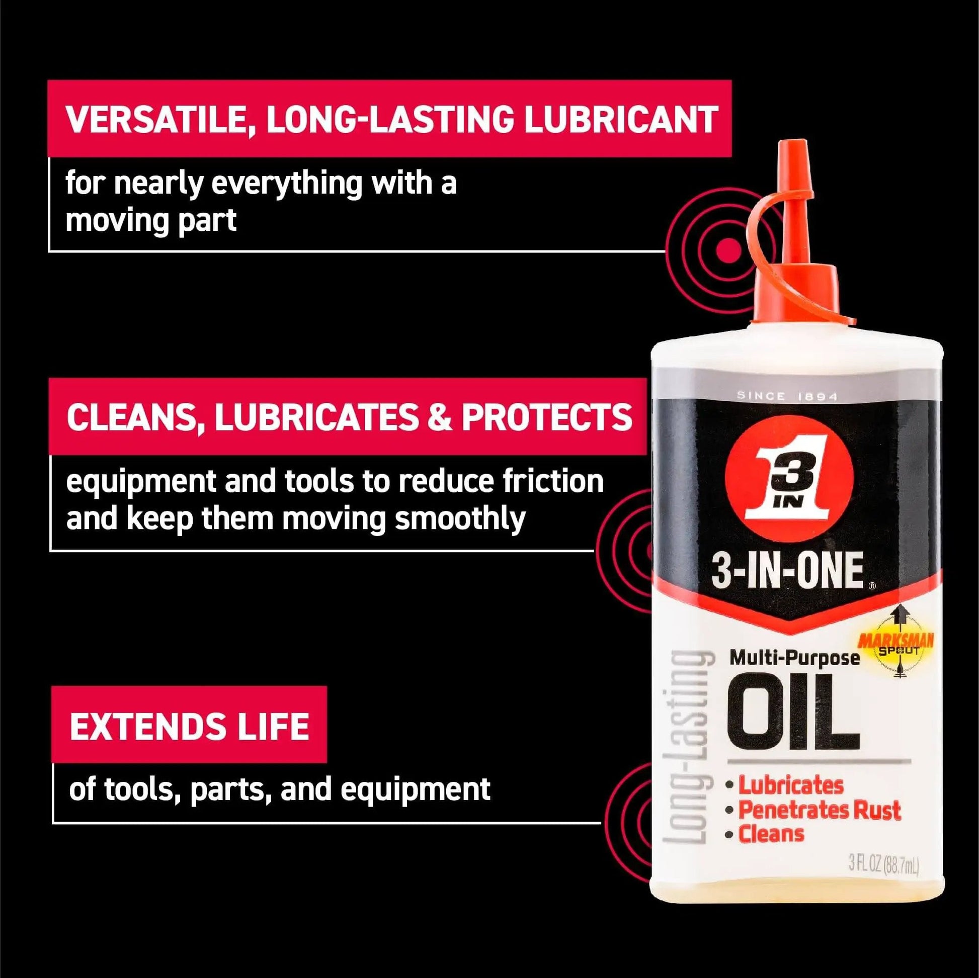 Multi Purpose Oil 3 In One For Lubrication And Cleaning, Rust Protection And Precise Application With No Overspray, 3 oz drip bottle