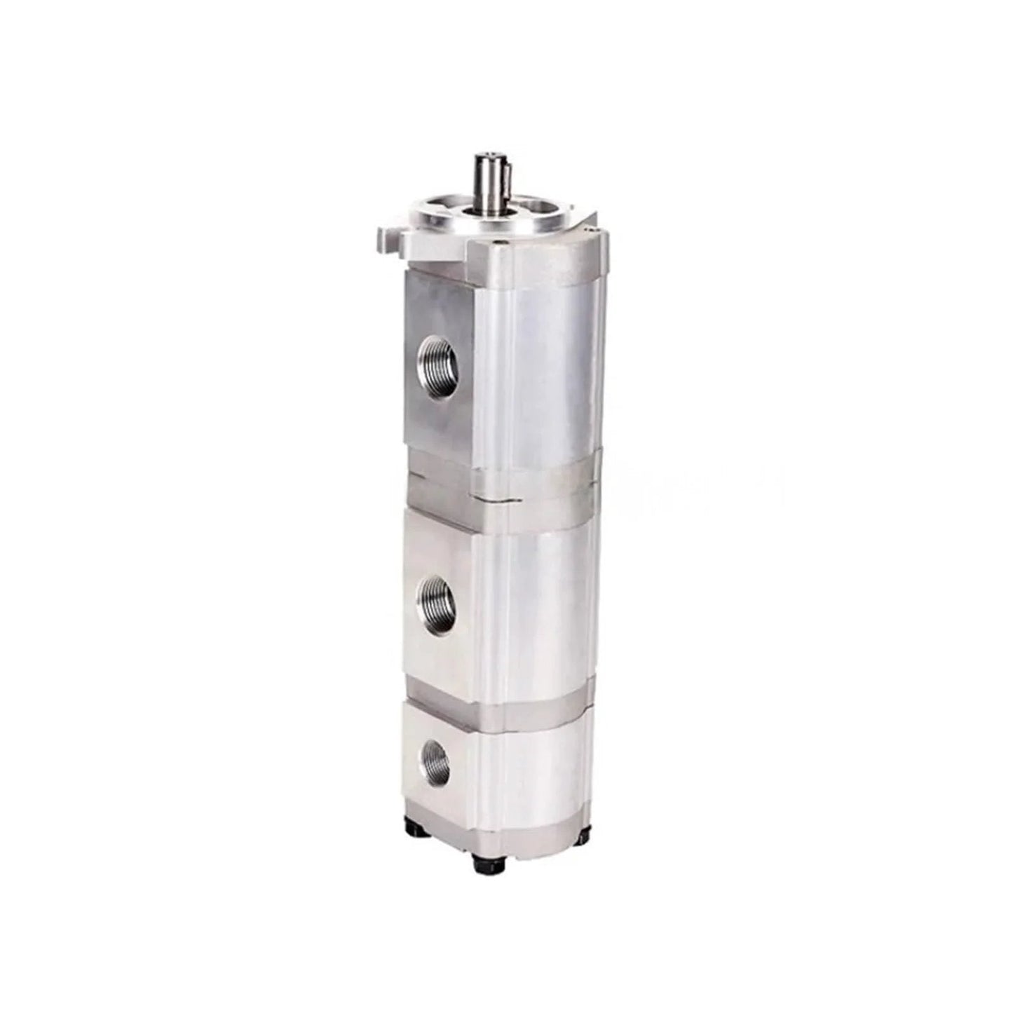 LVSEDTAL Three-Stage Pump HGP-333A-F19-19-19R silver hydraulic gear pump with cast aluminum housing, side view
