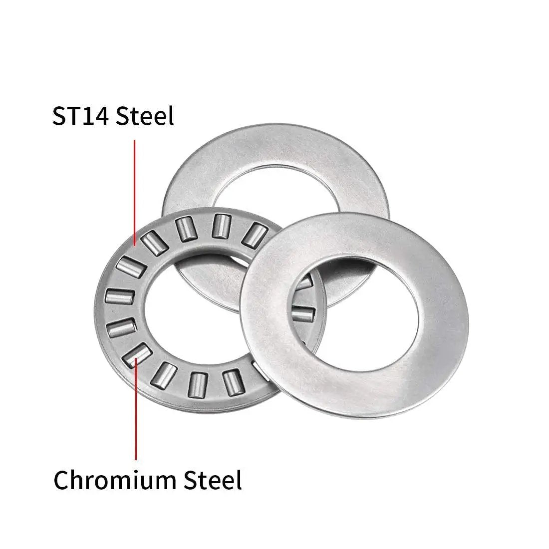 Heavy Duty Thrust Needle Roller Bearing Kit With Washers made of chromium and ST14 steel, showcasing needle rollers and washers