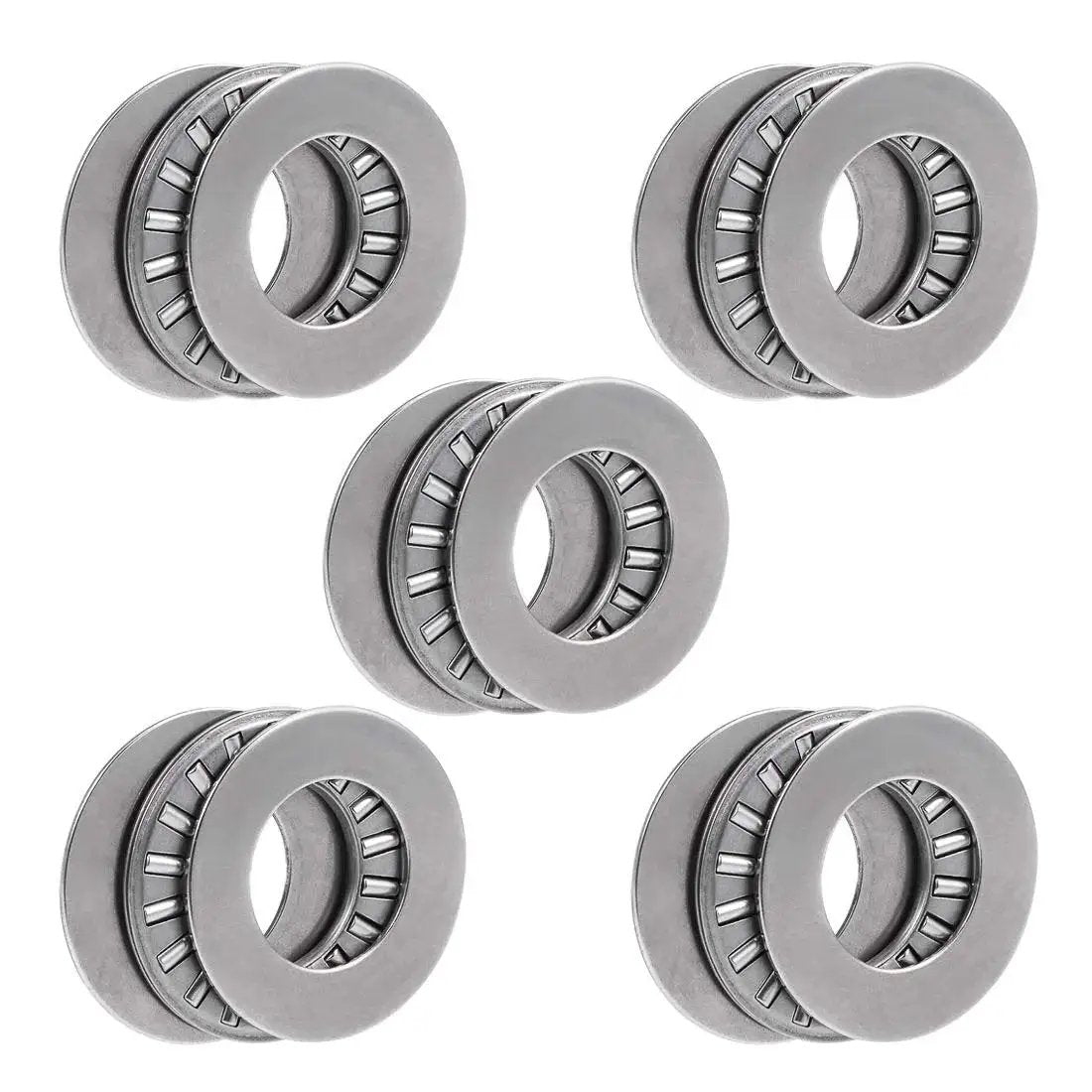 Five TC1018 Thrust Needle Roller Bearings with Washers, 5/8 inch bore, 1 1/8 inch outer diameter, for heavy duty machinery.