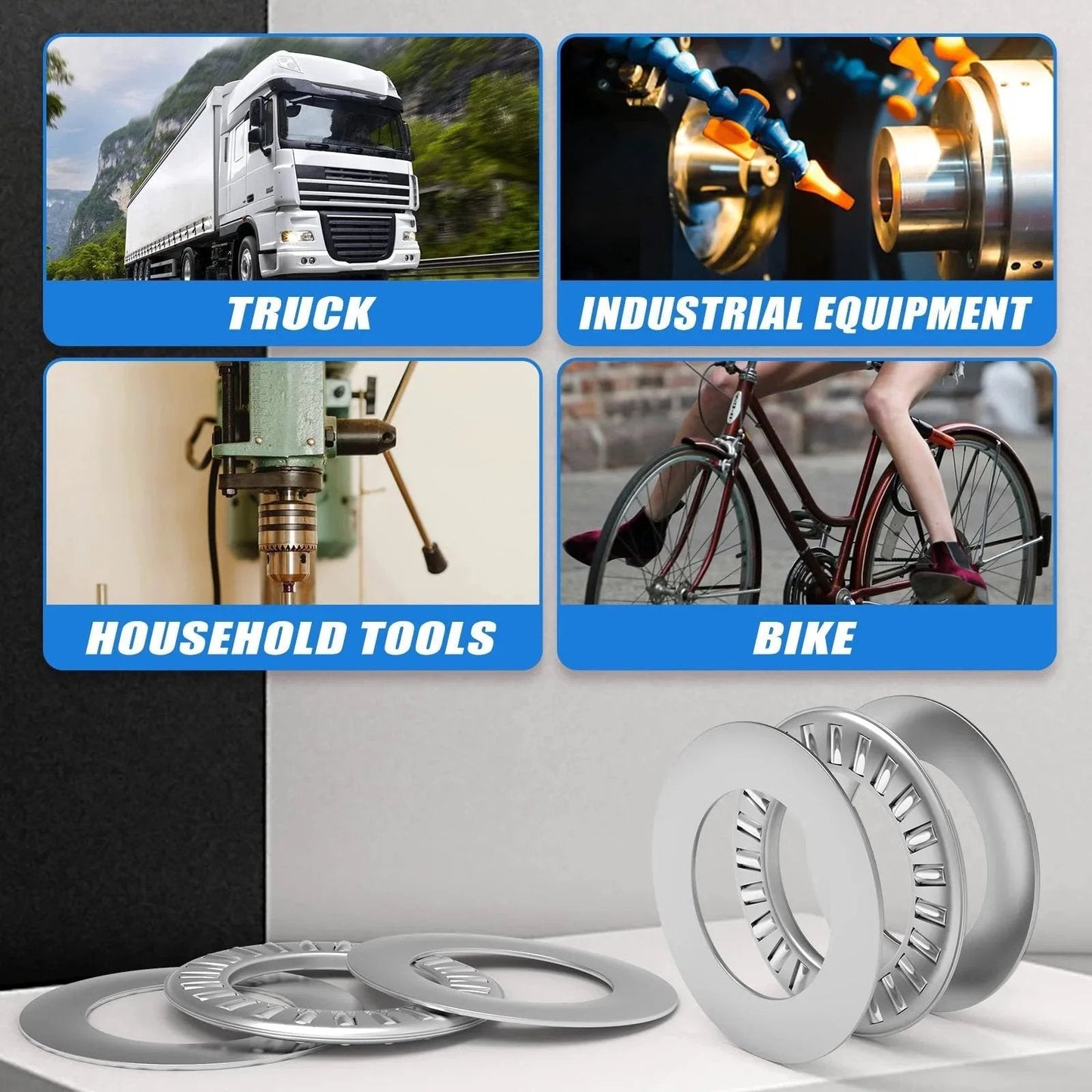 Heavy-Duty Thrust Needle Roller Bearing Set With Washers for trucks, industrial equipment, household tools, bikes