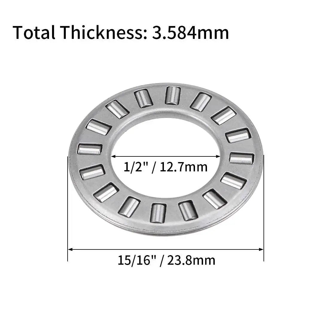 Heavy Duty Thrust Needle Roller Bearing Kit With Washers, dimensions 1/2" bore, 15/16" OD, 5/64" width, for smooth motion
