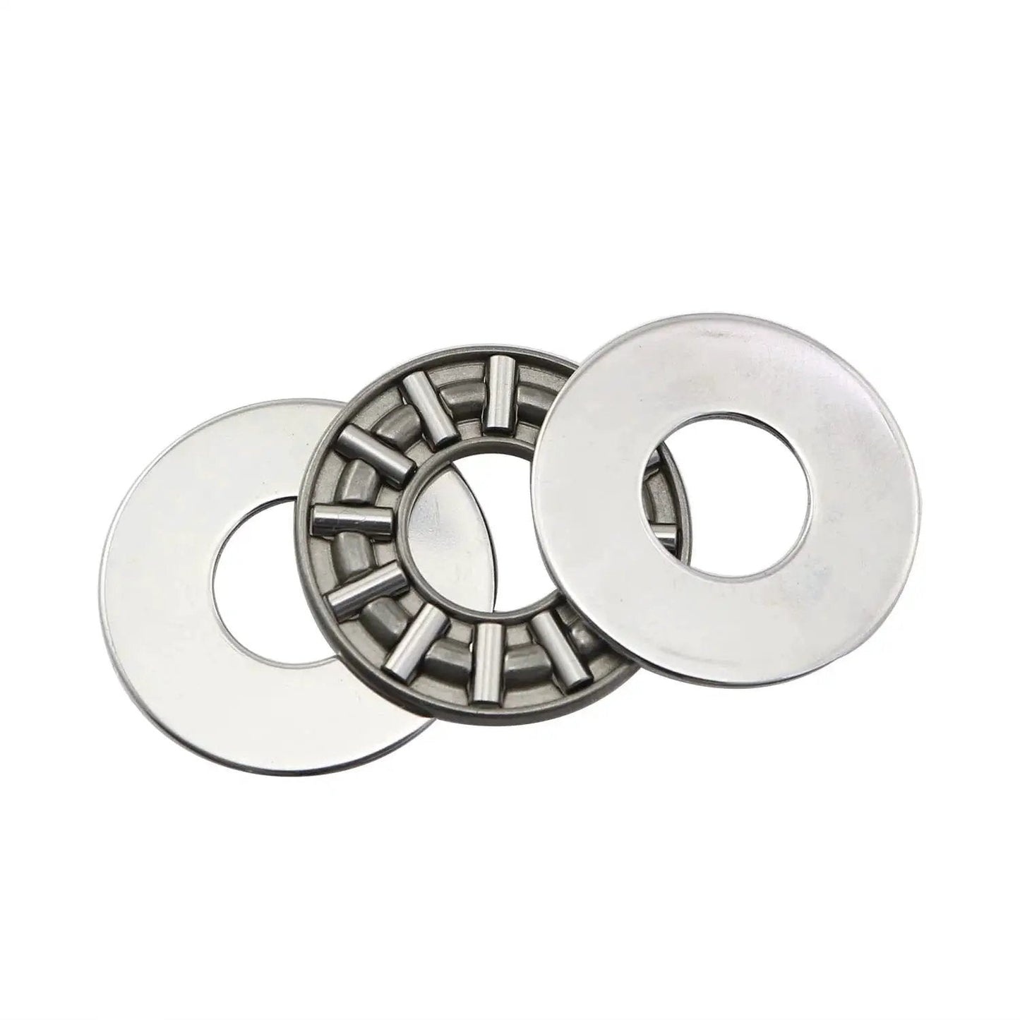 Thrust Needle Roller Bearing Set AXK1024 With Washers, heavy-duty steel, showing 2 bearings with 4 washers, 10mm bore, 24mm OD, 4mm width