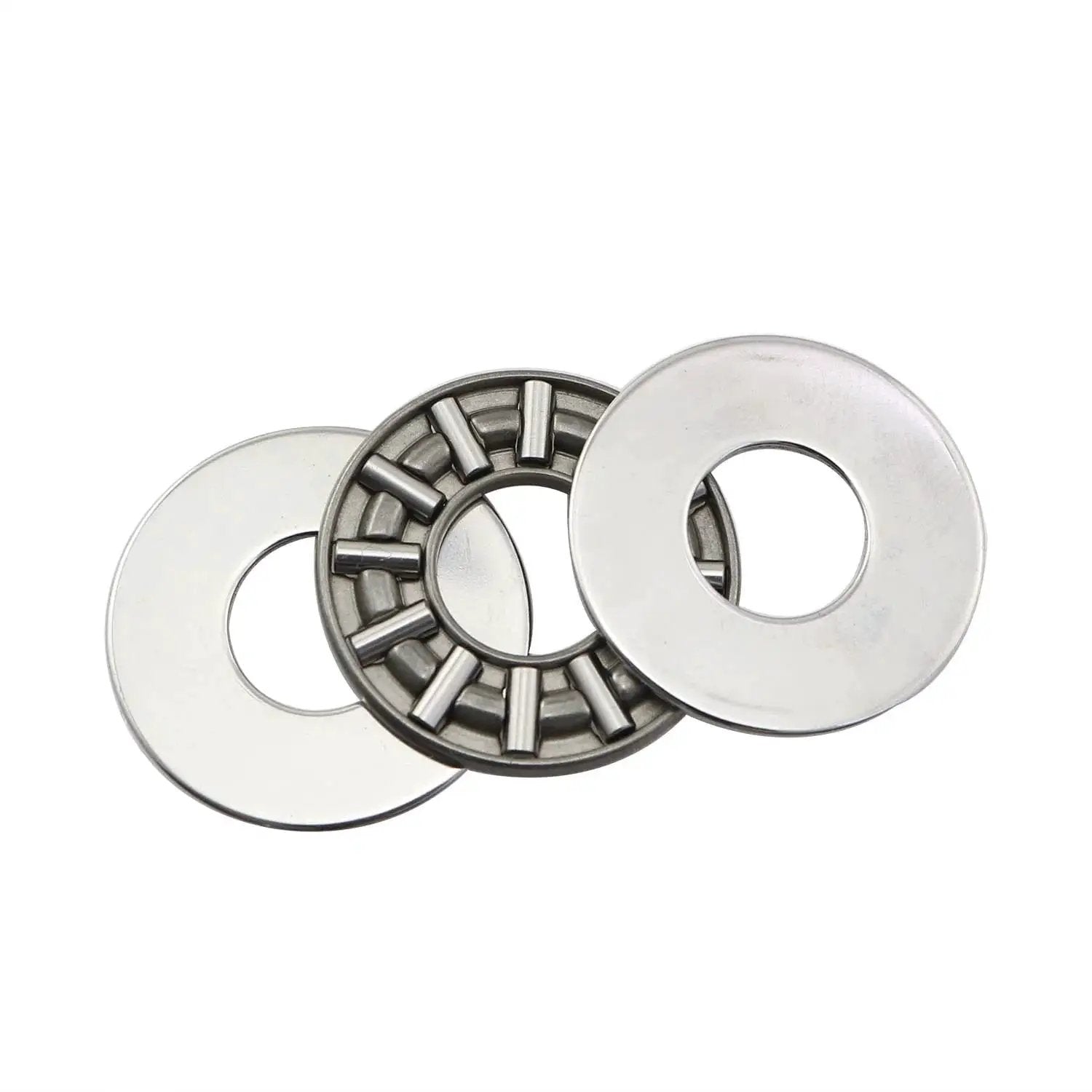 Thrust Needle Roller Bearing Set AXK1024 With Washers, heavy-duty steel, showing 2 bearings with 4 washers, 10mm bore, 24mm OD, 4mm width