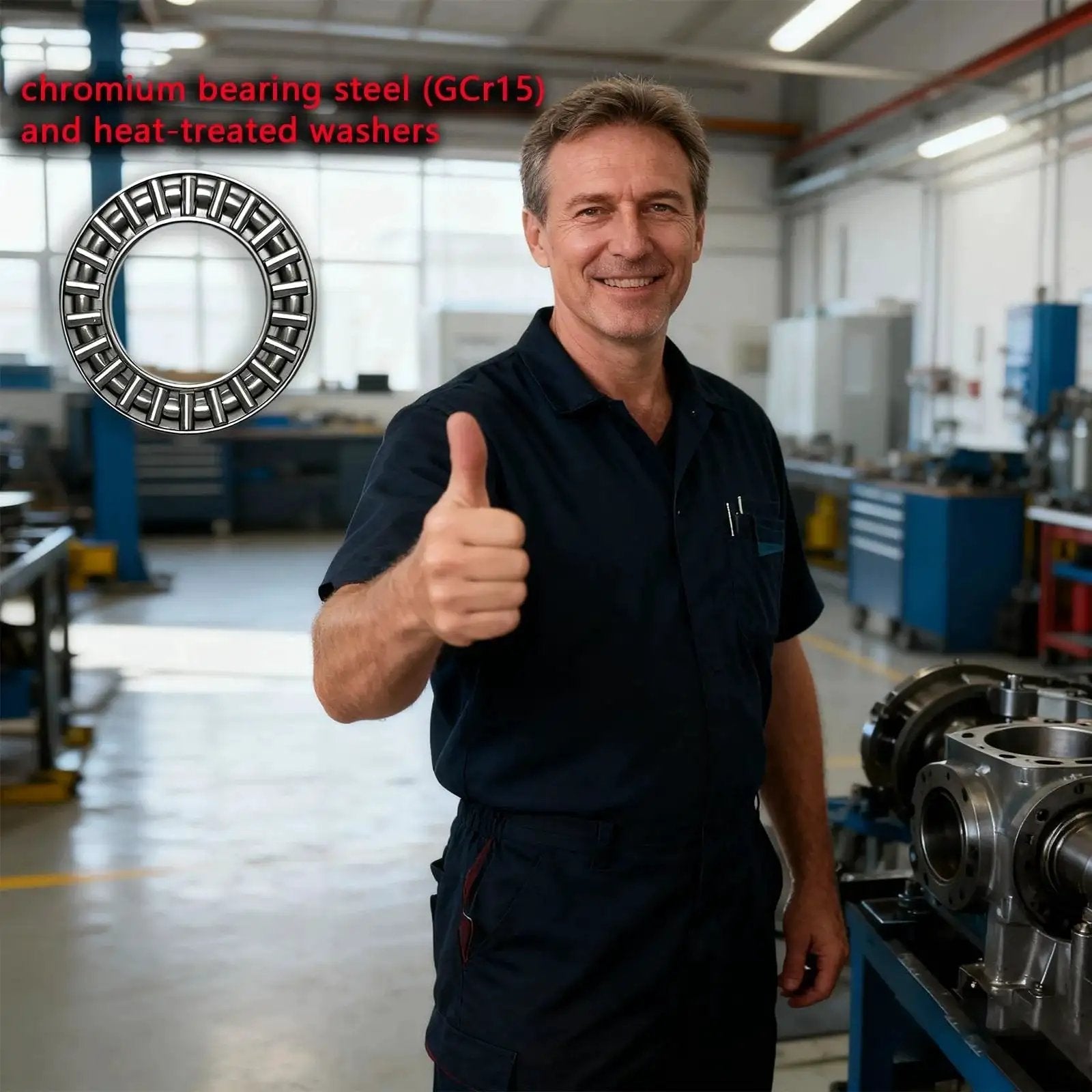 Professional Grade Thrust Needle Roller Bearing Set For Lawn Tractors And Riding Mowers To Slash Steering Friction shown with technician