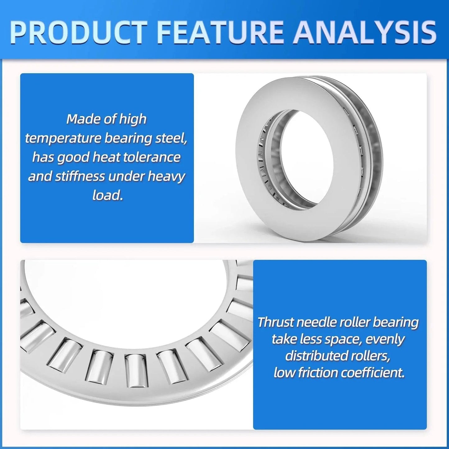 Heavy-Duty Thrust Needle Roller Bearing Set With Washers For Conveying Equipment, Robots, Elevators, Rolling Mills And Heavy Machinery, 12 Sets, 3/4 Inch Bore, 1-1/4 Inch OD, NTA1220 2TRA Steel Industrial Bearings MEANLIN, featuring high temperature bearing steel.