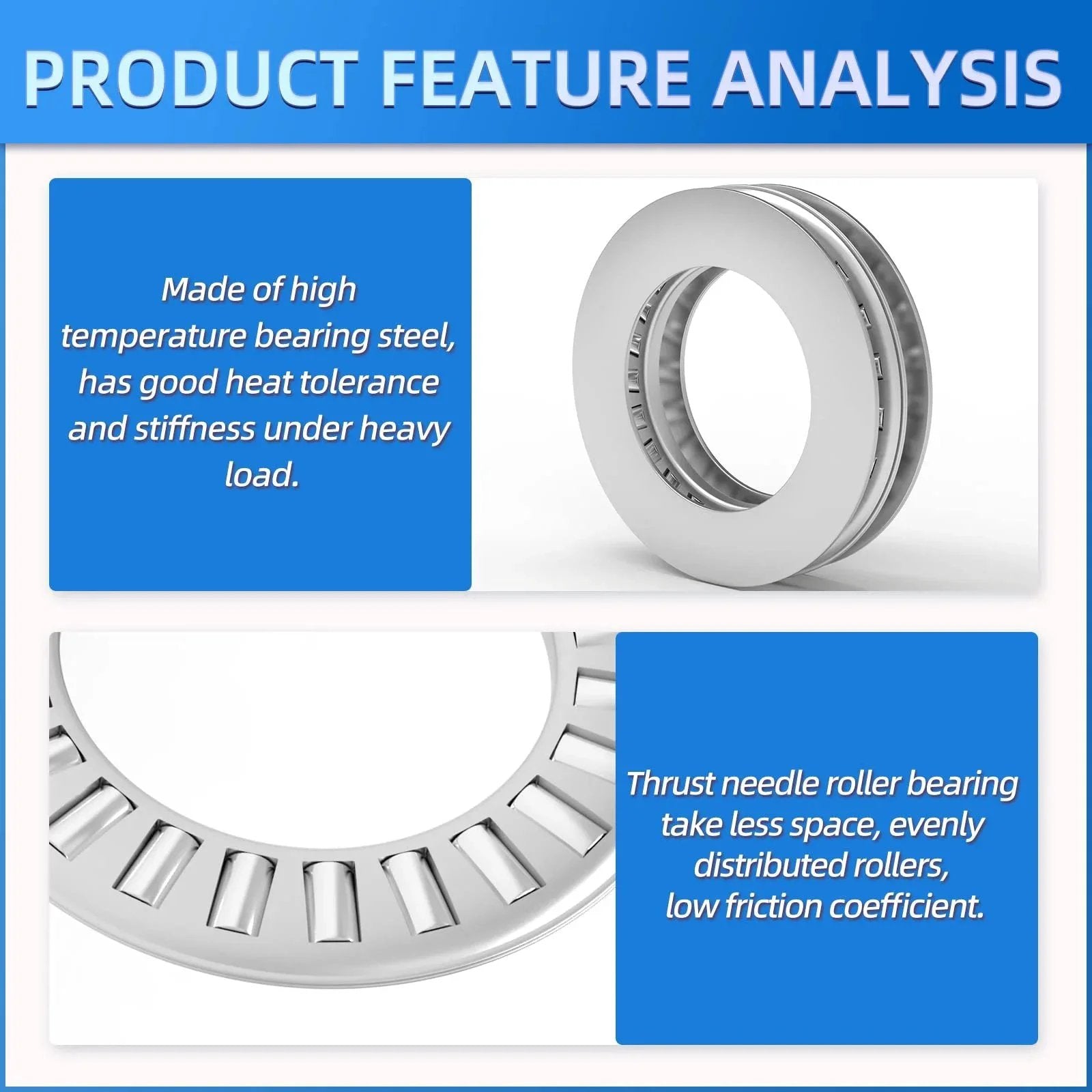Heavy-Duty Thrust Needle Roller Bearing Set With Washers For Conveying Equipment, Robots, Elevators, Rolling Mills And Heavy Machinery, 12 Sets, 3/4 Inch Bore, 1-1/4 Inch OD, NTA1220 2TRA Steel Industrial Bearings MEANLIN, featuring high temperature bearing steel.