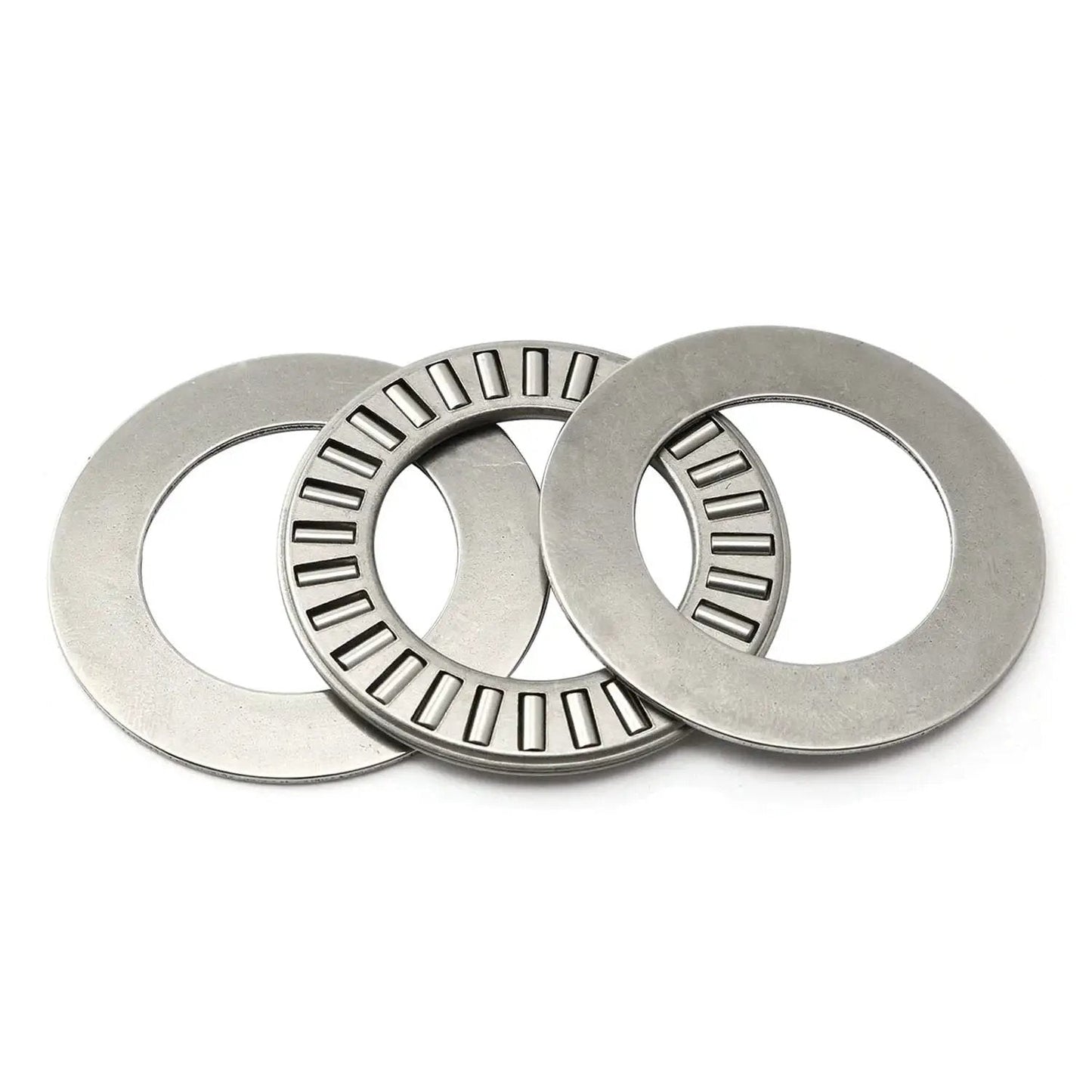 Heavy Duty Thrust Needle Roller Bearings With NTA1423 And Two Washers For High Load Applications In Chrome Steel displayed on white background.