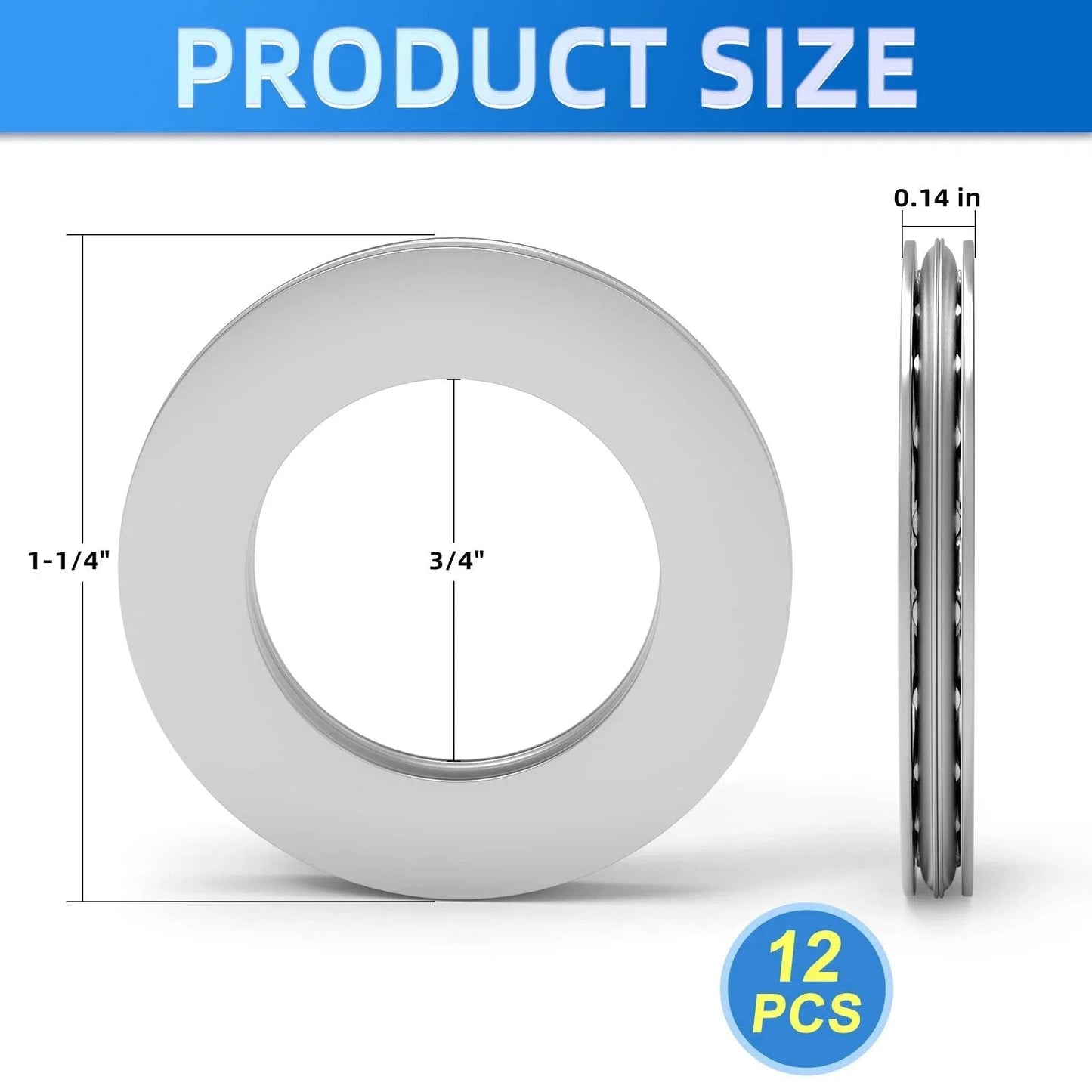 Heavy-Duty Thrust Needle Roller Bearing Set With Washers, 3/4 Inch Bore, 1-1/4 Inch OD, product dimensions and quantity visible