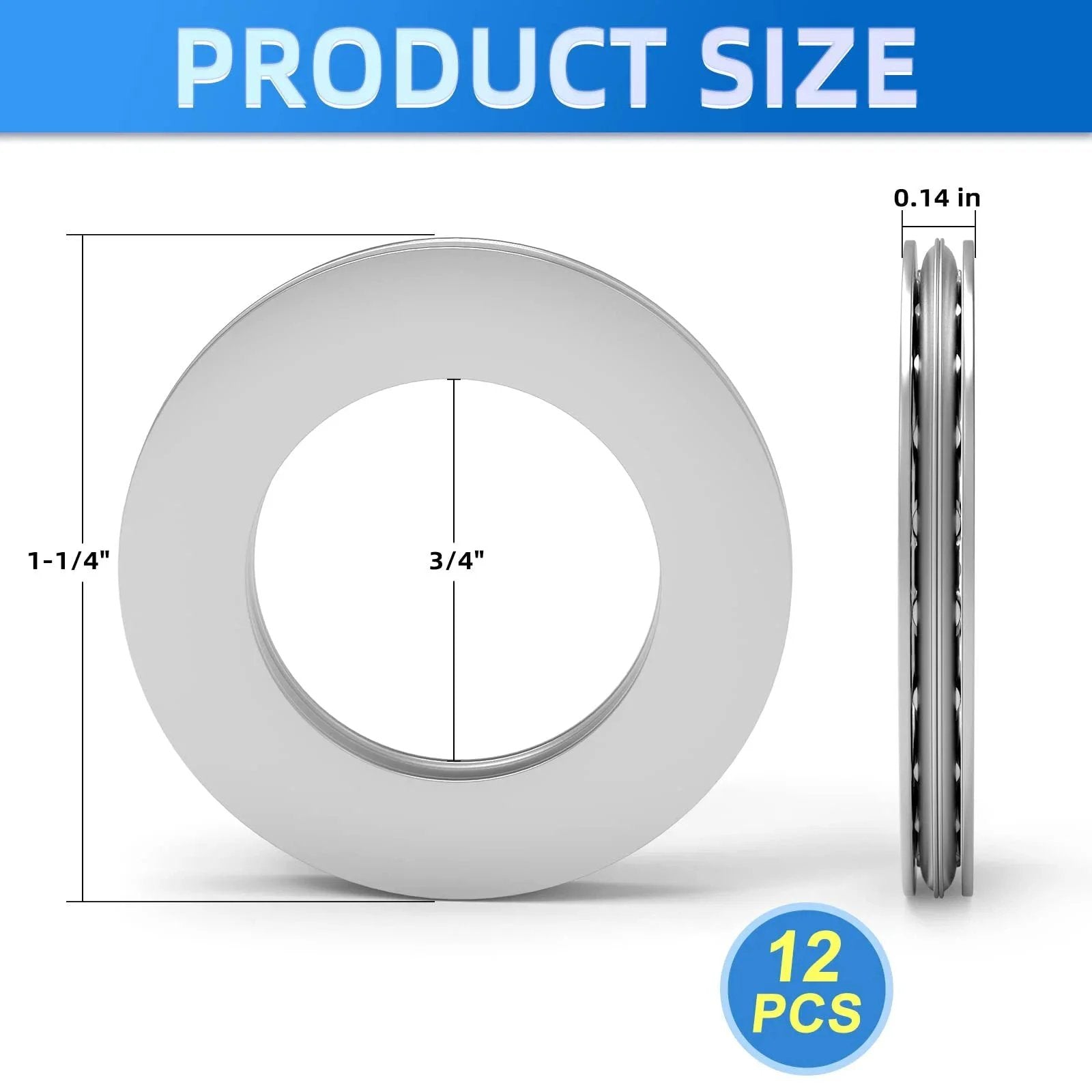Heavy-Duty Thrust Needle Roller Bearing Set With Washers, 3/4 Inch Bore, 1-1/4 Inch OD, product dimensions and quantity visible