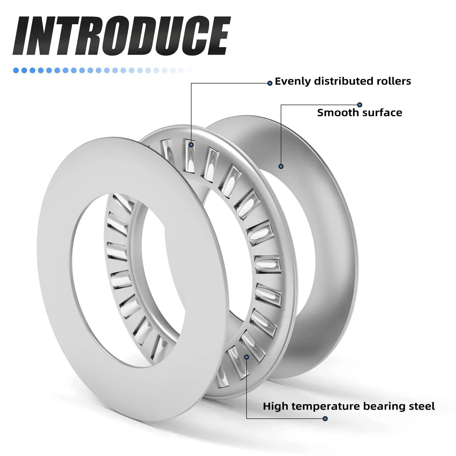 Heavy-Duty Thrust Needle Roller Bearing Set With Washers For Conveying Equipment, Robots, Elevators, Rolling Mills And Heavy Machinery, 12 Sets