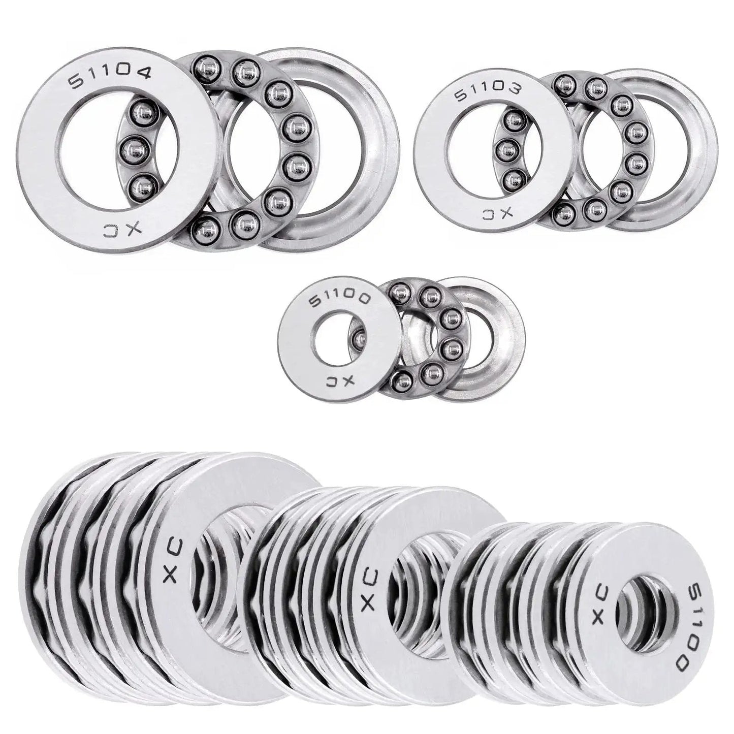 Nine Piece Thrust Needle Roller Bearing Set With Washers In Three Sizes 10x24x9Mm 17x30x9Mm And 20x35x10Mm Chrome Steel