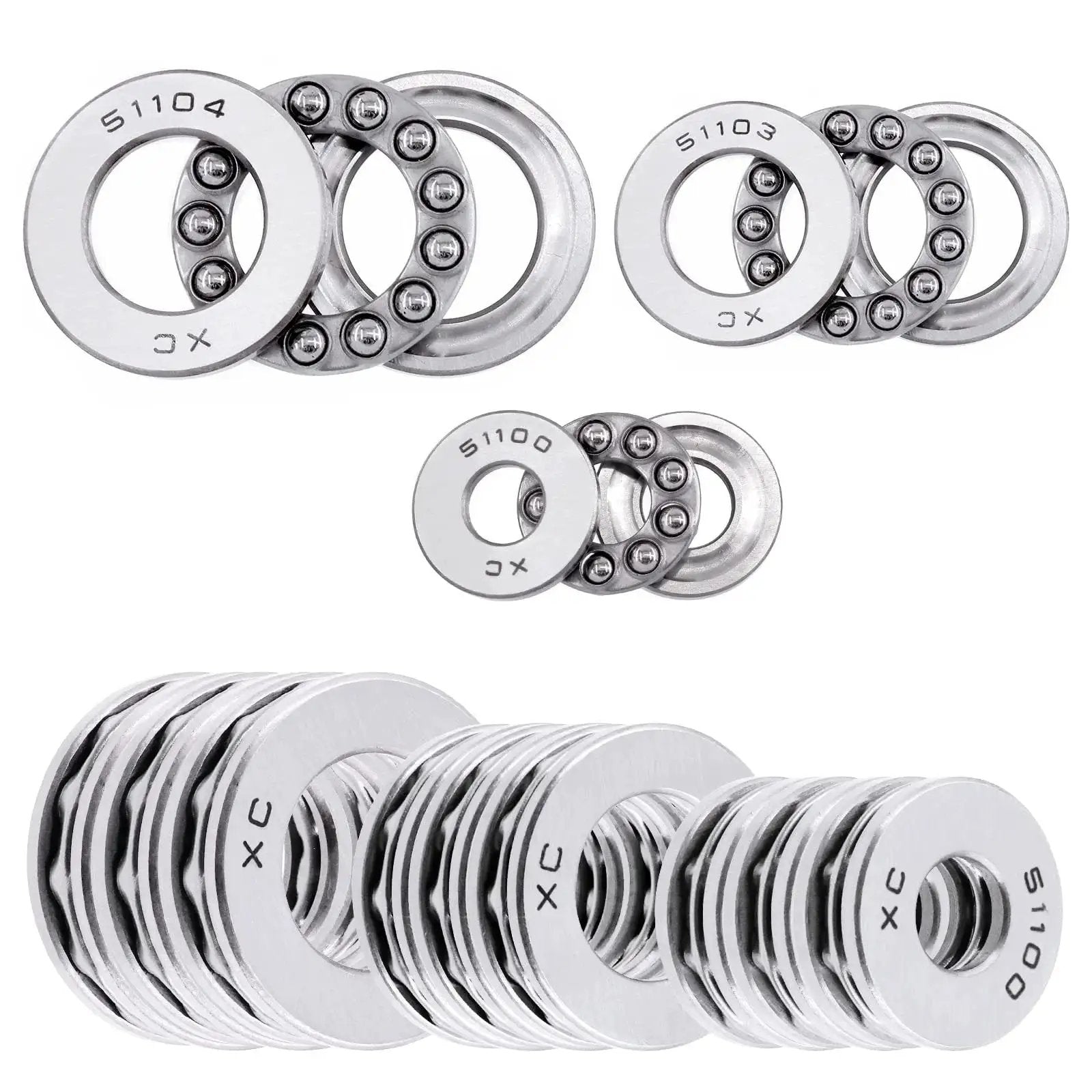 Nine Piece Thrust Needle Roller Bearing Set With Washers In Three Sizes 10x24x9Mm 17x30x9Mm And 20x35x10Mm Chrome Steel