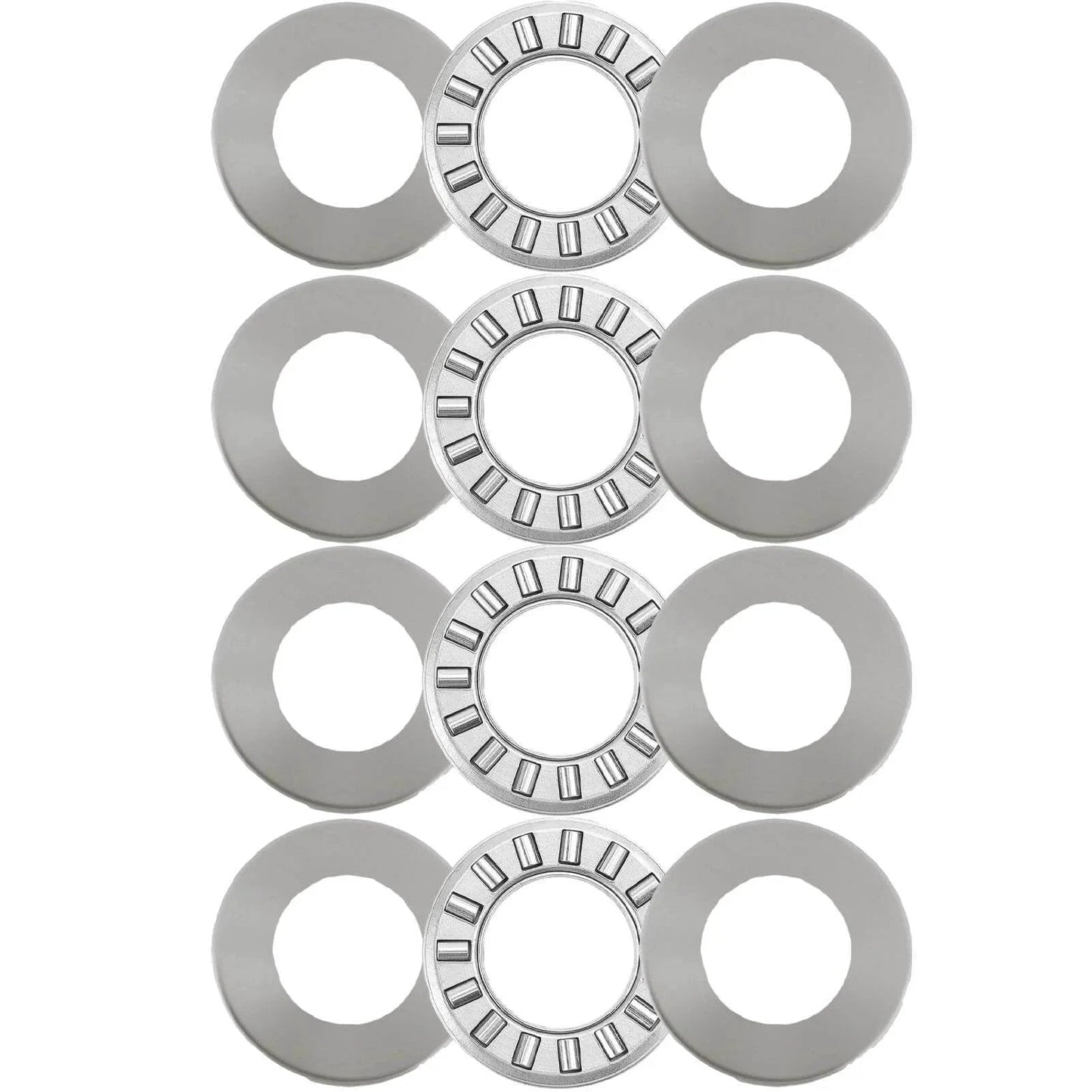 4 Sets NTA815+2TRA, Thrust Needle Roller Bearings with Two Washers, ID 1/2", OD 15/16" on white background