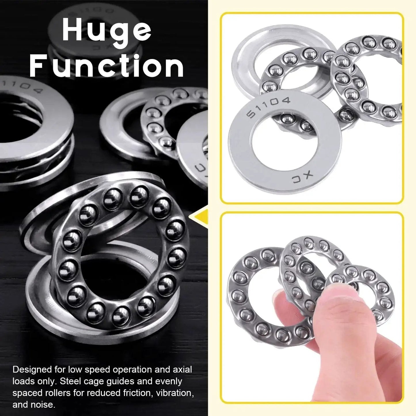 Nine Piece Thrust Needle Roller Bearing Set With Washers In Three Sizes 10x24x9Mm 17x30x9Mm And 20x35x10Mm Chrome Steel For Automobiles