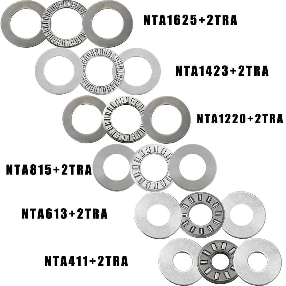 4 Sets NTA815+2TRA, thrust needle roller bearings with two washers, various sizes shown, ID 1/2", OD 15/16", metal components