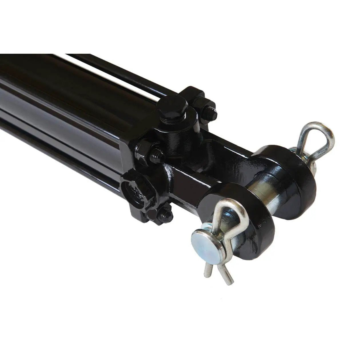 Close-up of Workhorse Double Acting Tie Rod Hydraulic Cylinder for Agriculture, 2 Inch Bore 10 Inch Stroke, welded construction