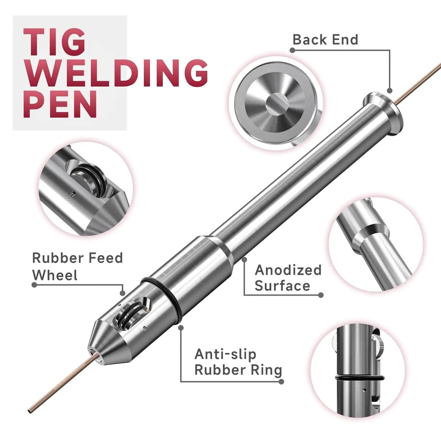 Diagram of Tig Pen Finger Feeder And Welding Rod Holder For 0.8 To 3.2 Mm Rods with annotations highlighting features.