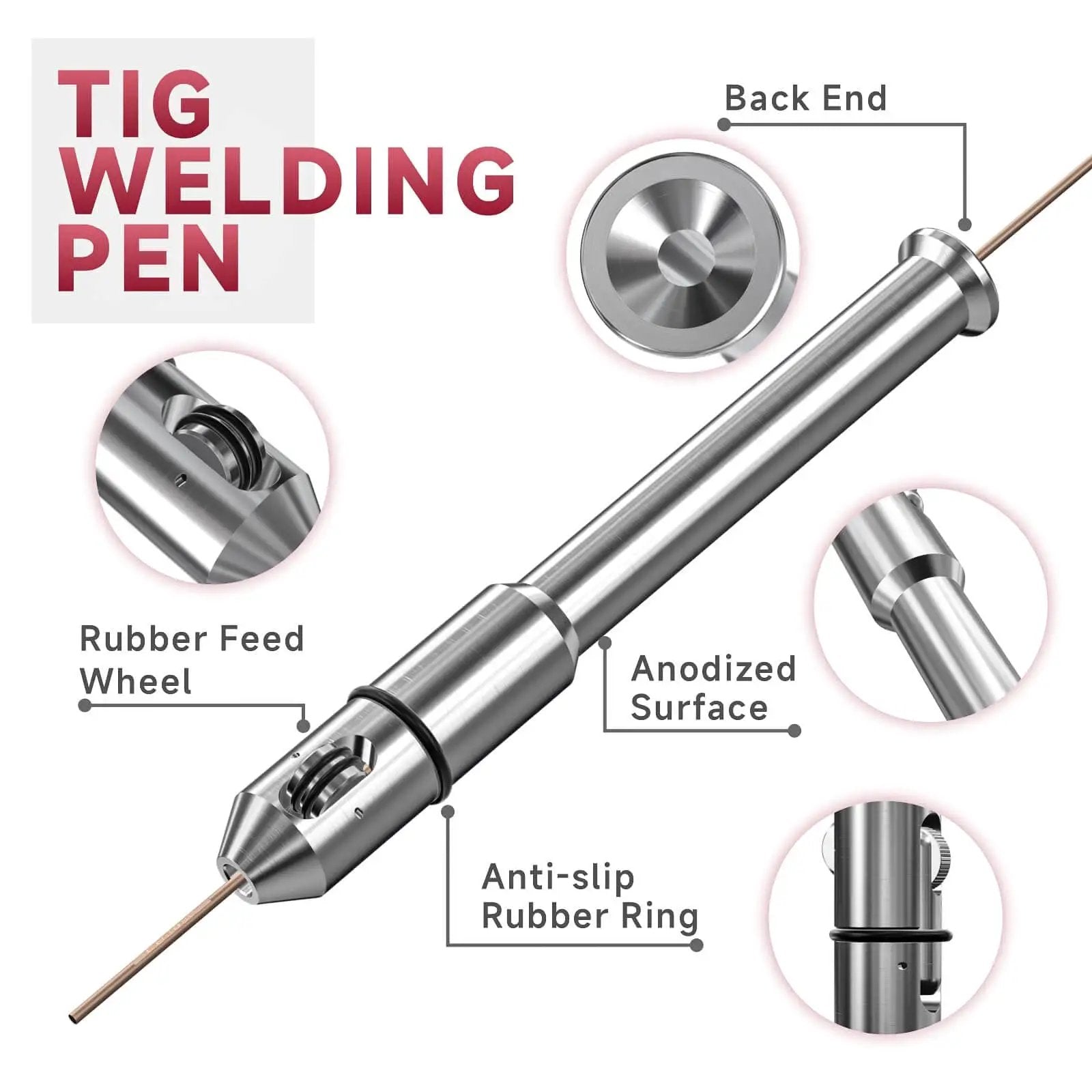 Diagram of Tig Pen Finger Feeder And Welding Rod Holder For 0.8 To 3.2 Mm Rods with annotations highlighting features.