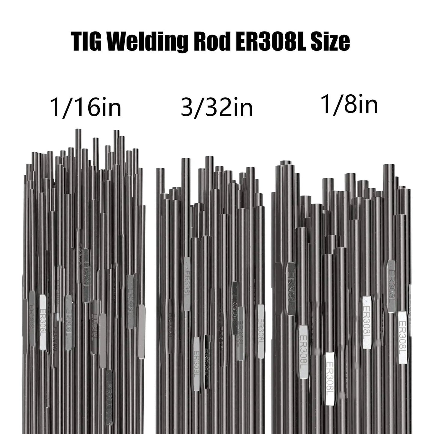 TIG Welding Rod Set ER308L Stainless Steel From Sonnler For Pro Grade TIG Welds With Low Splatter And Solid Corrosion Resistance 16 Inch Length 5 Pound Pack Diameters One Sixteenth Three Thirty Seconds And One Eighth Inch