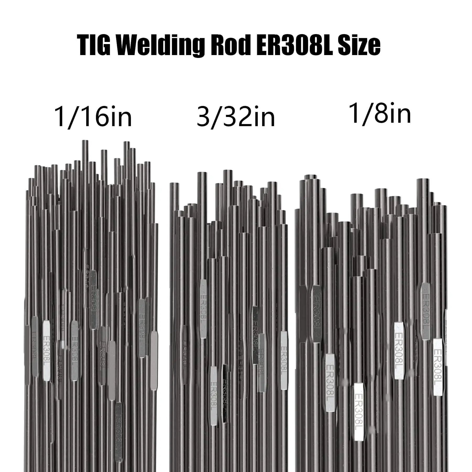 TIG Welding Rod Set ER308L Stainless Steel From Sonnler For Pro Grade TIG Welds With Low Splatter And Solid Corrosion Resistance 16 Inch Length 5 Pound Pack Diameters One Sixteenth Three Thirty Seconds And One Eighth Inch