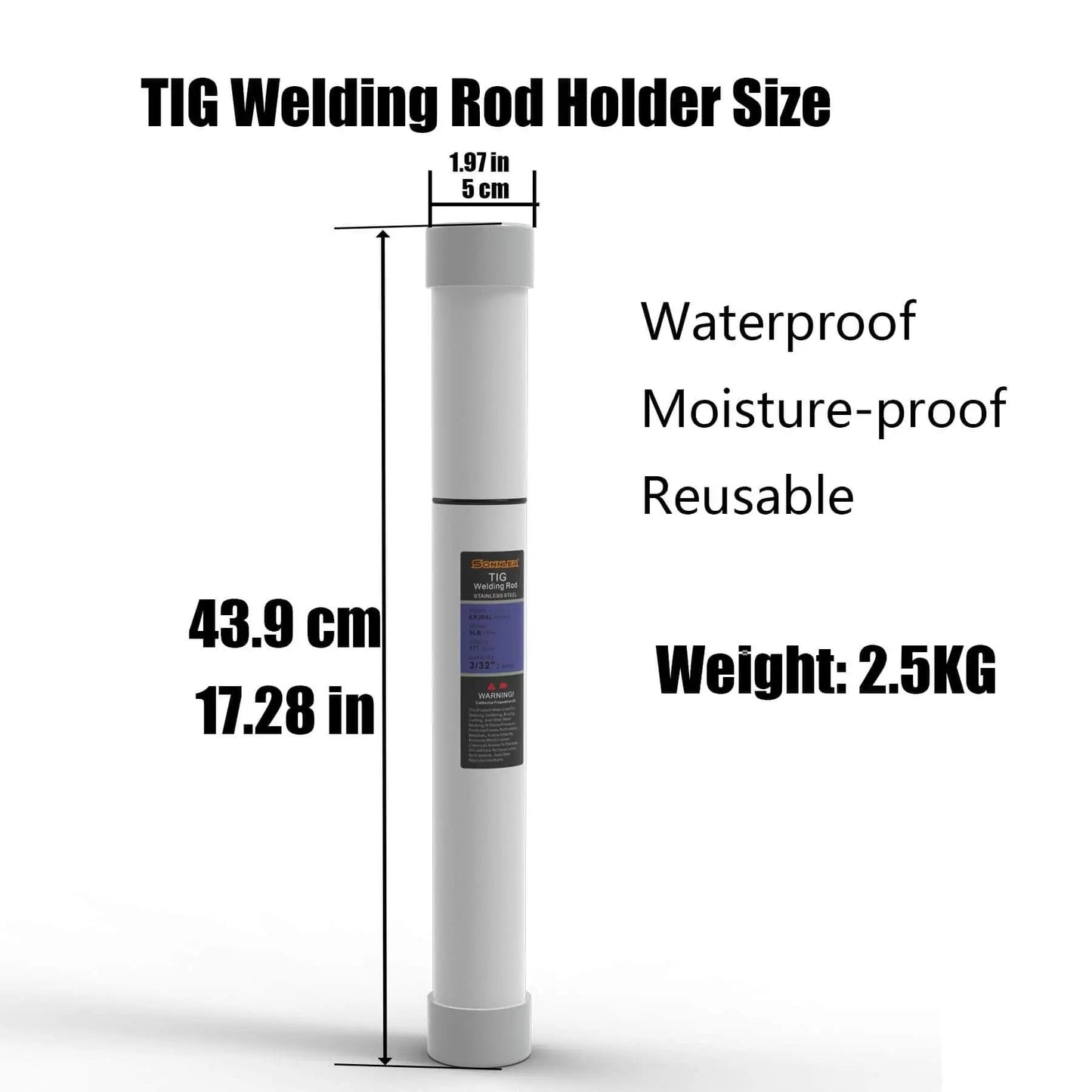 TIG Welding Rod Holder for ER308L set, waterproof, moisture-proof, 17.28 in height, 1.97 in diameter, reusable, weight 2.5 KG.