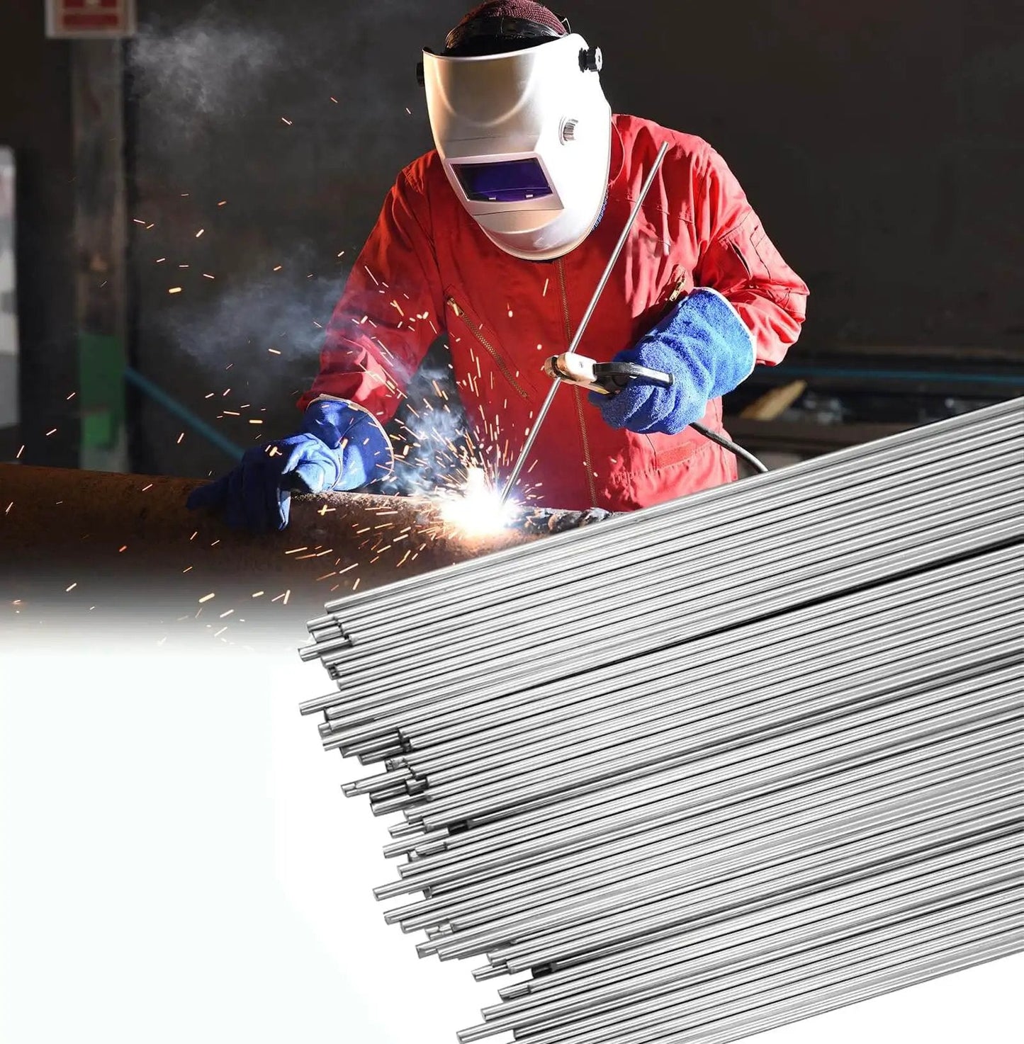 Welder using 30 Pcs ER308L Stainless Steel TIG Welding Rods Set 1 16 Inch Filler Wire Low Splatter And Corrosion Resistant For Pro Welders