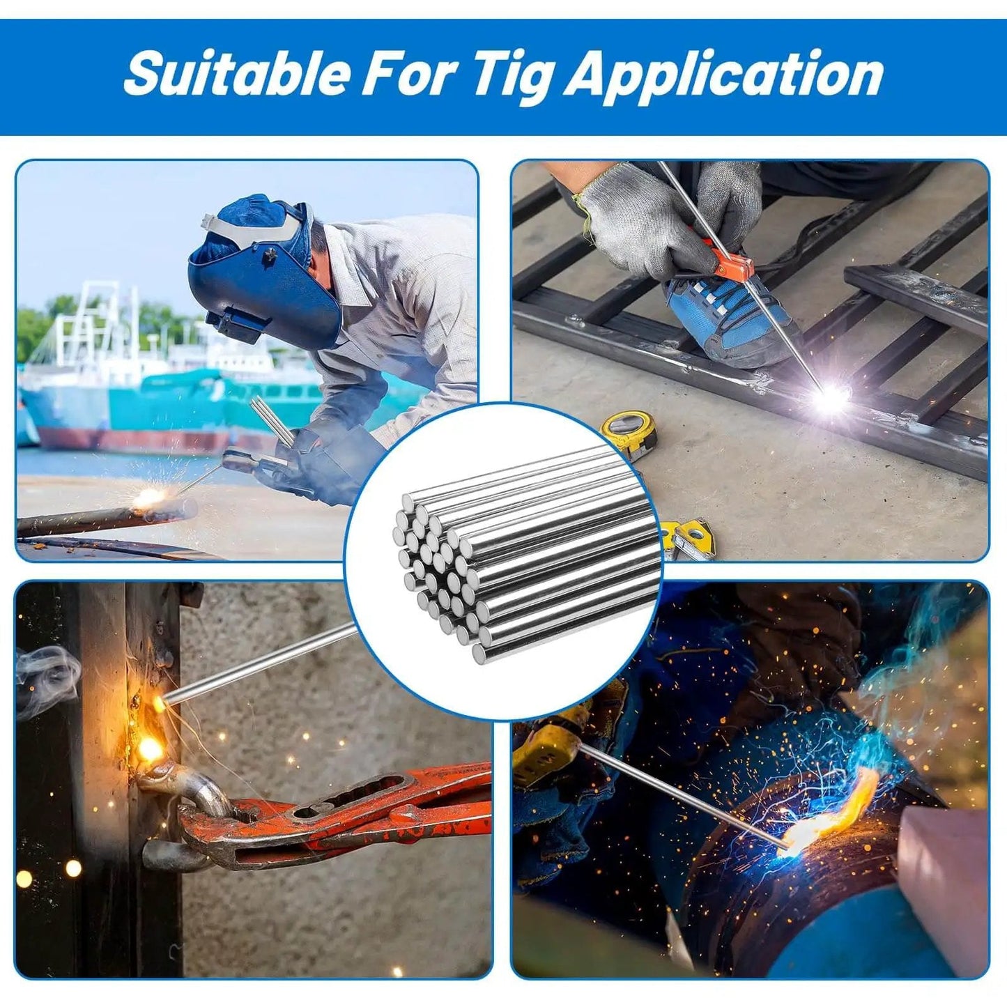 Stainless Steel TIG Welding Rod ER308L Filler Wire One Sixteenth Inch By Sixteen Inch Fifty Count One Pound Pack Low Splatter And High Corrosion Resistance For TIG Welding With Argon Or Mixed Gas Shielding Gas.