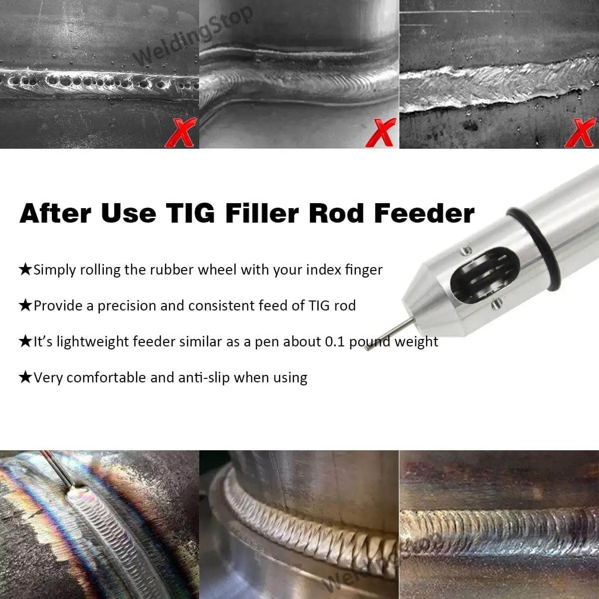 Close-up of Ergonomic TIG Welding Finger Feeder for Precise Wire Feed and Safer Filler Metal No Fuss Pencil Style Wire Tool.