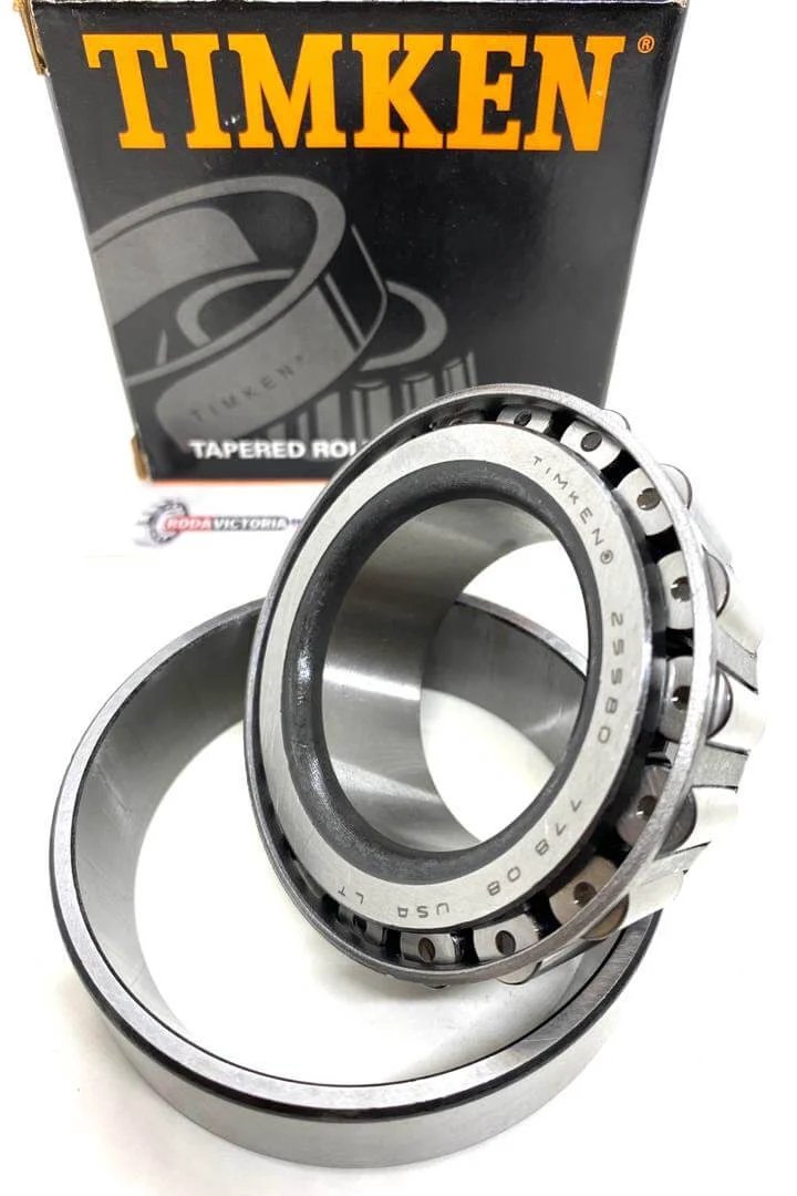 TIMKEN 25580/25520 1-3/4" Tapered Roller Bearing Set A52 with box, showing bearing components in silver metal