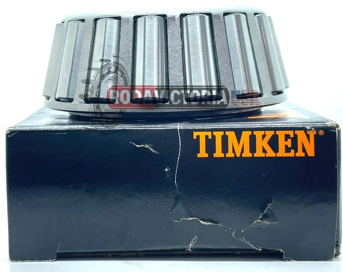 USA Made Timken 3877 Tapered Roller Bearing for Hyster 30228 on branded box, front view, suitable for forklifts and heavy equipment