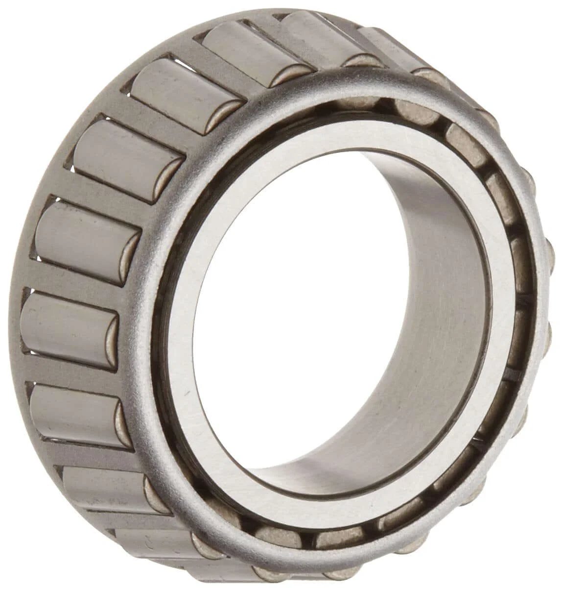 Front view of TIMKEN LM48548 Tapered Roller Bearing showing inner cone, outer cup, and visible rollers for heavy-duty use.