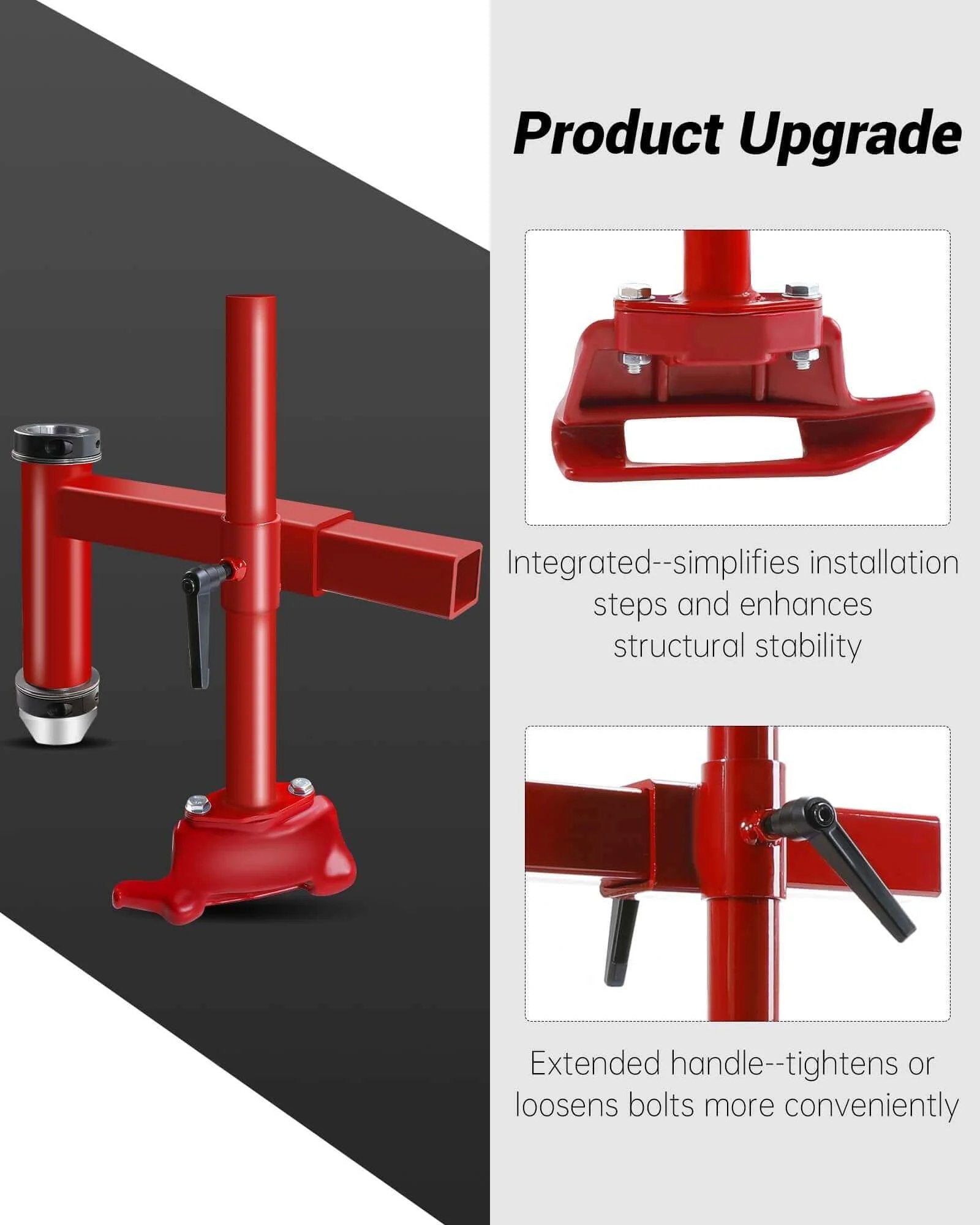Bearing Manual Tire Changer Duck Head Adapter Kit with Silver Cone shown with red components and handle in upgrade view