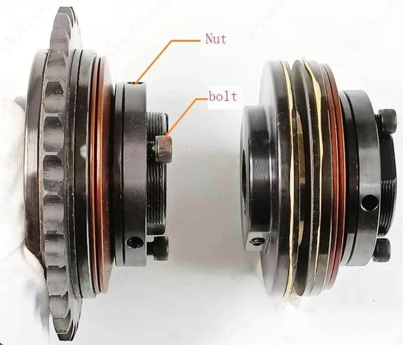 Side view of TL250-2 with Sprocket Friction Torque Limiter highlighting nut and bolt for Torque Overload Protection and Safety Clutch