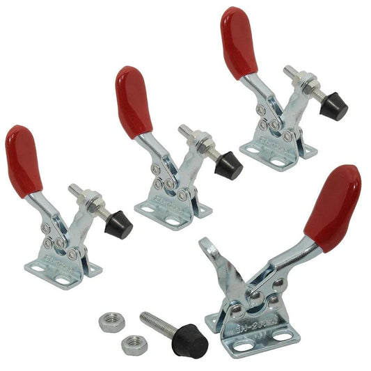 4 Piece Toggle Clamp Set 60 Lbs Holding Capacity 27 Kg 201A Horizontal Quick Release Antislip Hand Tools XRPAOWA Silver Red For Circuit Boards Paper Welding Mould DIY Projects And Quick Fixturing