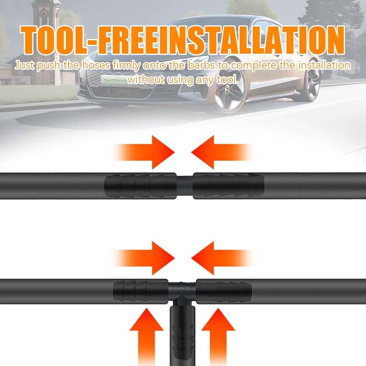 Close-up of Tool-Free Installation process for 113Piece Car Vacuum Line Connector Kit For Heat Resistant Nylon Tubing Fittings.
