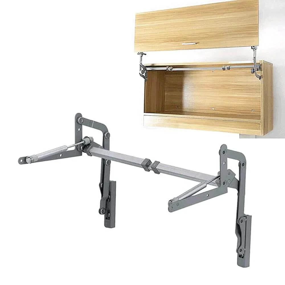 Cabinet Door Hinges, Folding Lift up Top Table Vertical Swing Lift Up Stay Pneumatic Arm Kitchen Mechanism Hinges installed view